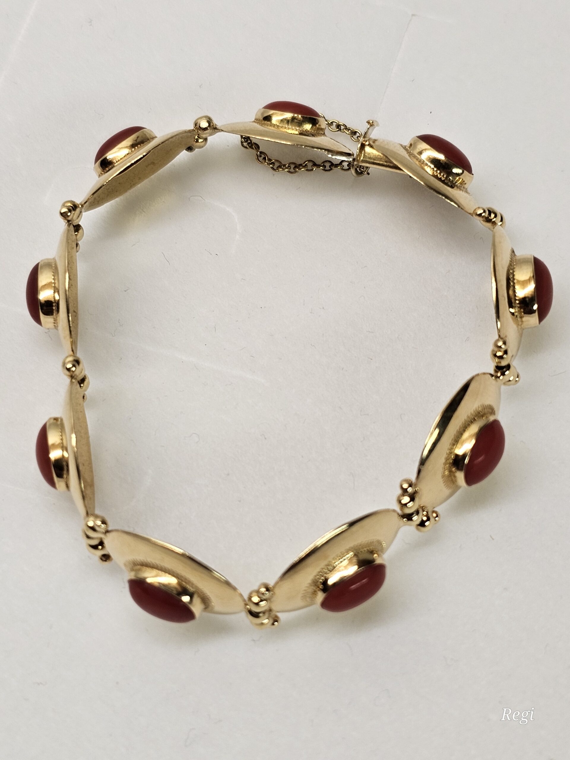 18 cm Elegantes nostalgisches Armband Gliederarmband Gold 750 Koralle Design Vintage selten rar GA129 – Bild 5