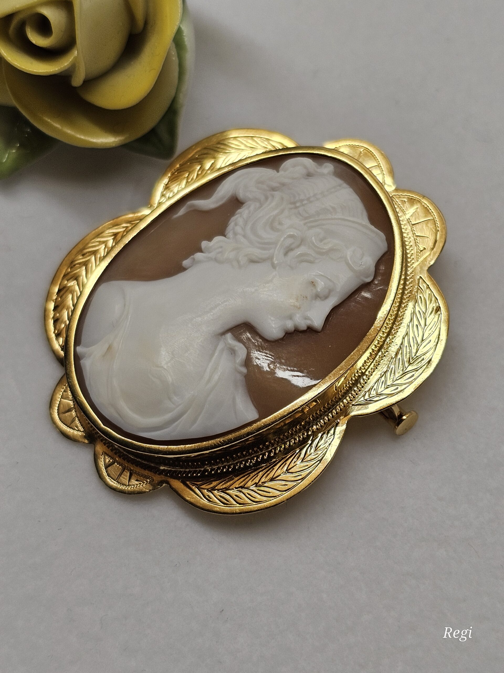 Shabby Vintage nostalgische Goldbrosche Brosche Gold Gemme Kamee Frau Büste kunstvoll elegant GB130 – Bild 4