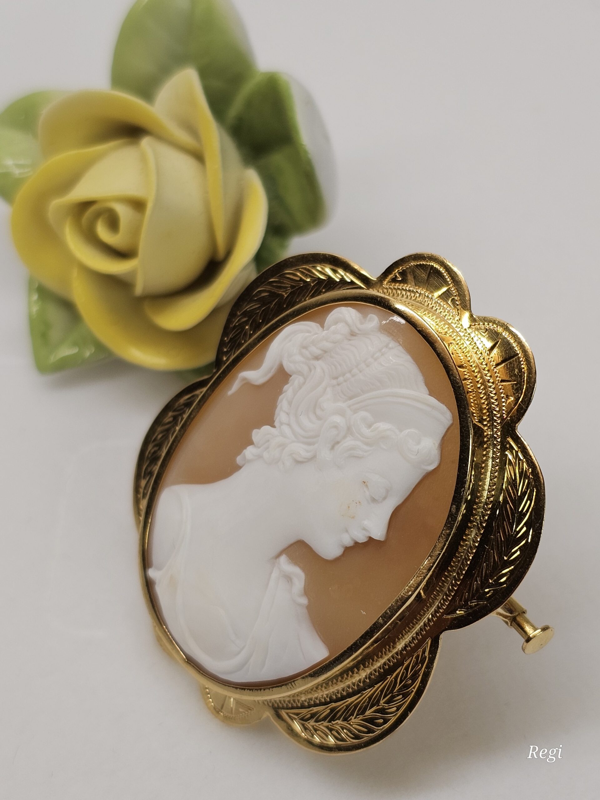 Shabby Vintage nostalgische Goldbrosche Brosche Gold Gemme Kamee Frau Büste kunstvoll elegant GB130 – Bild 2