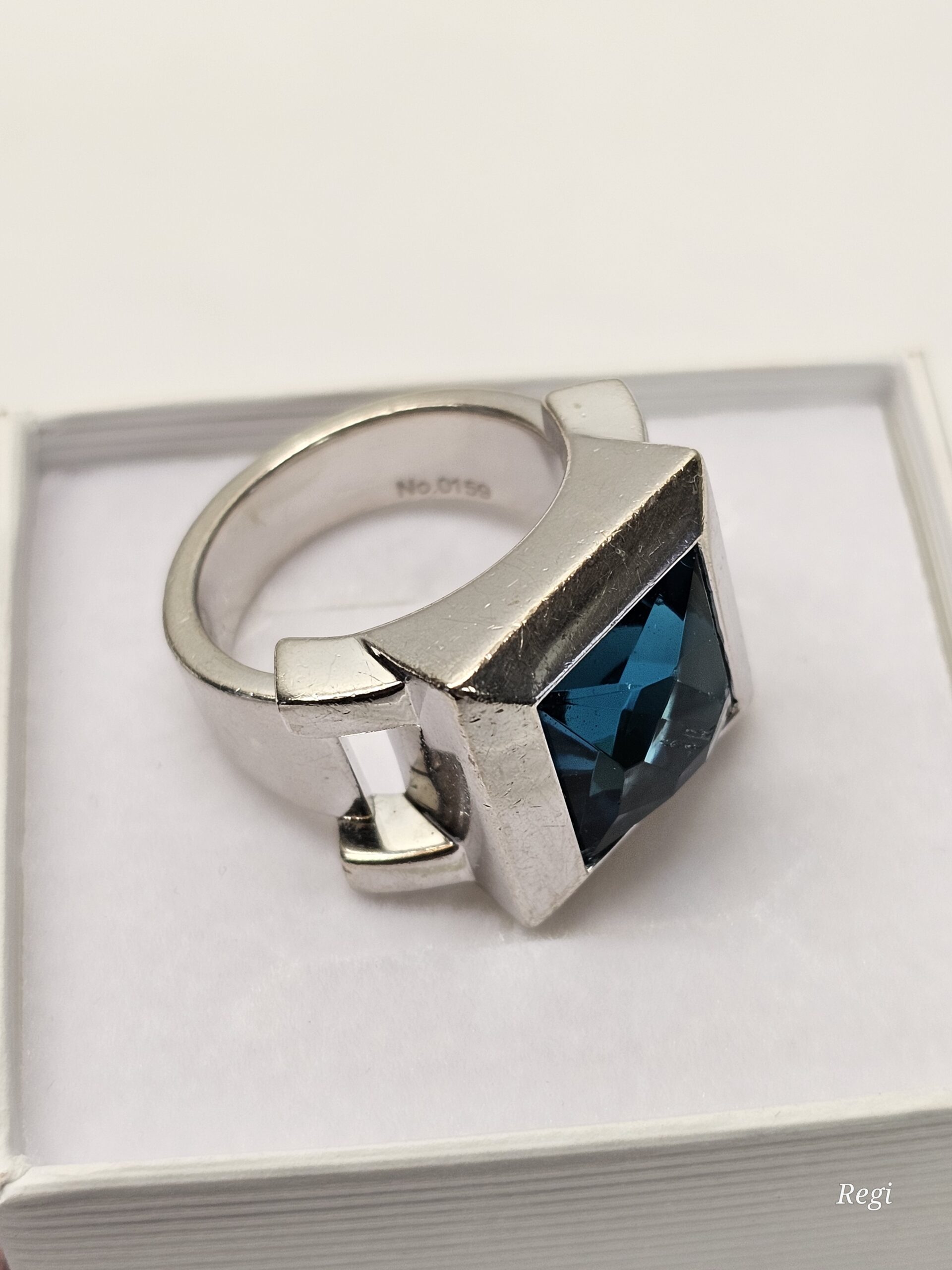 19,3 mm Prachtvoller massiver Design Ring Silber 925 Kristall petrolfarben Vintage Eleganz SR1175