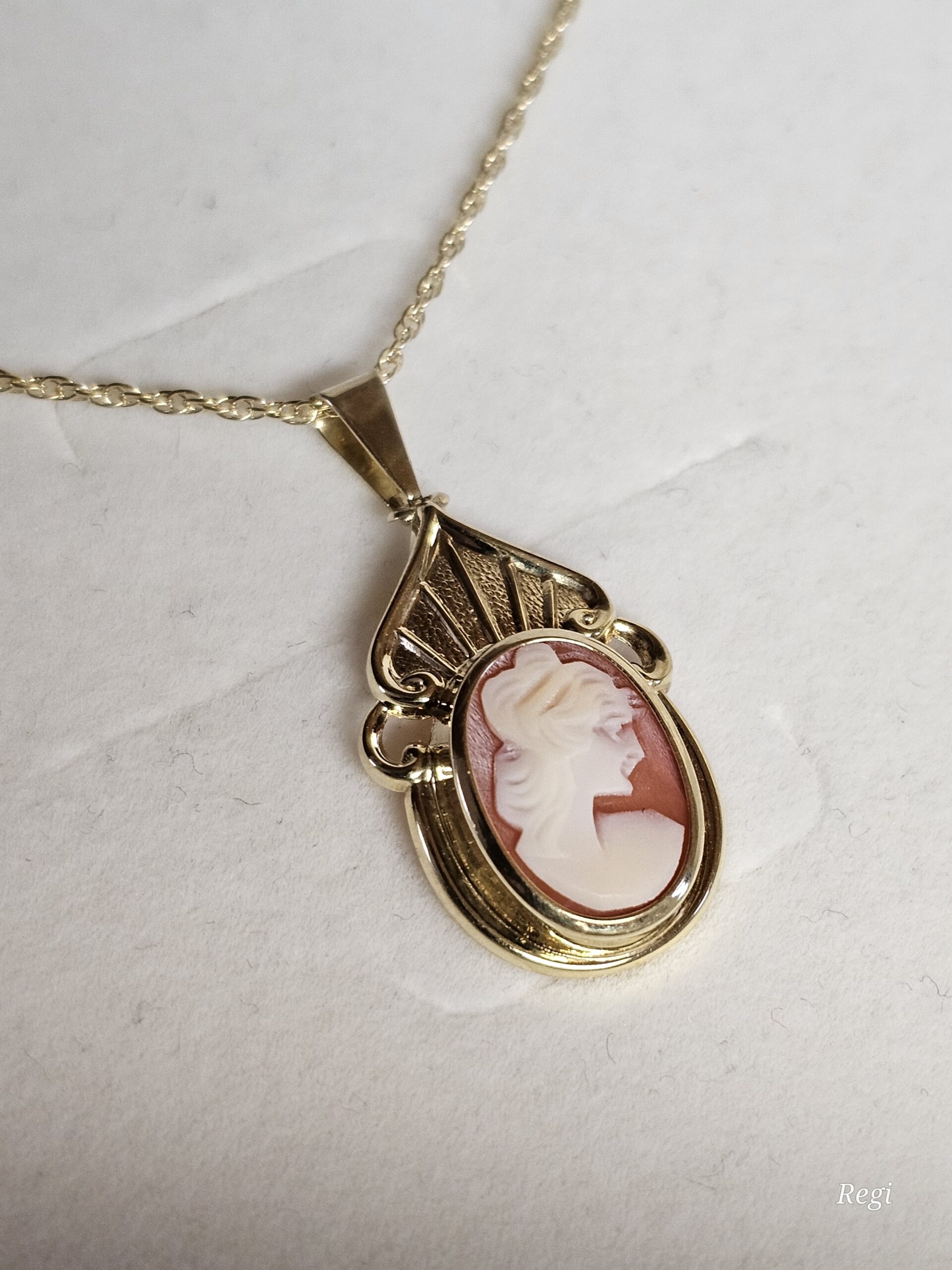 Nostalgischer Anhänger - ohne Kette - Gold 333 Gemme Kamee Frau Büste kunstvoll Shabby Vintage elegant GAN224 – Bild 3