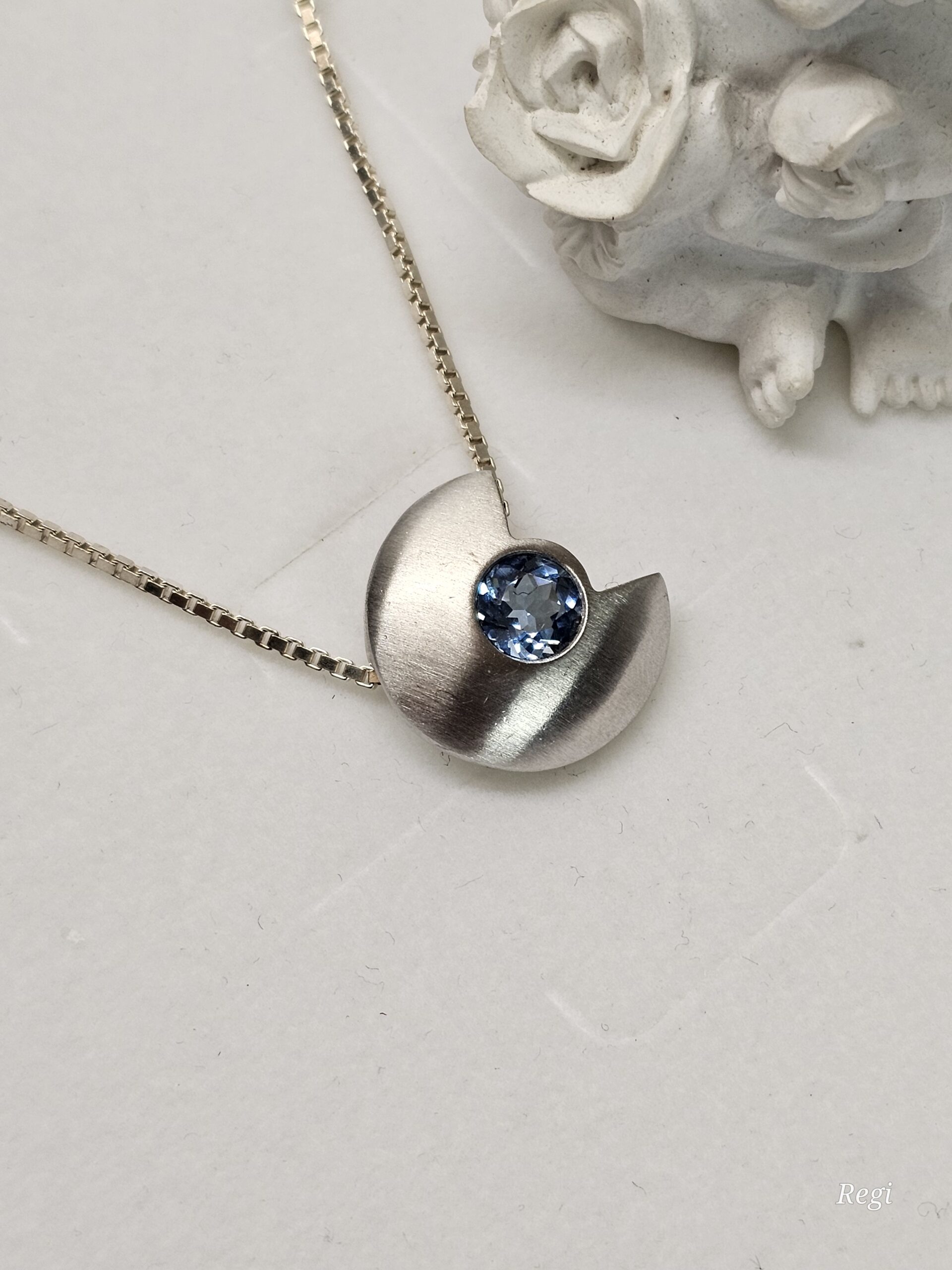 Silberanhänger Anhänger ohne Kette Silber 925 matt Kristall blau hellblau Vintage Design elegant SKA1369 – Bild 3