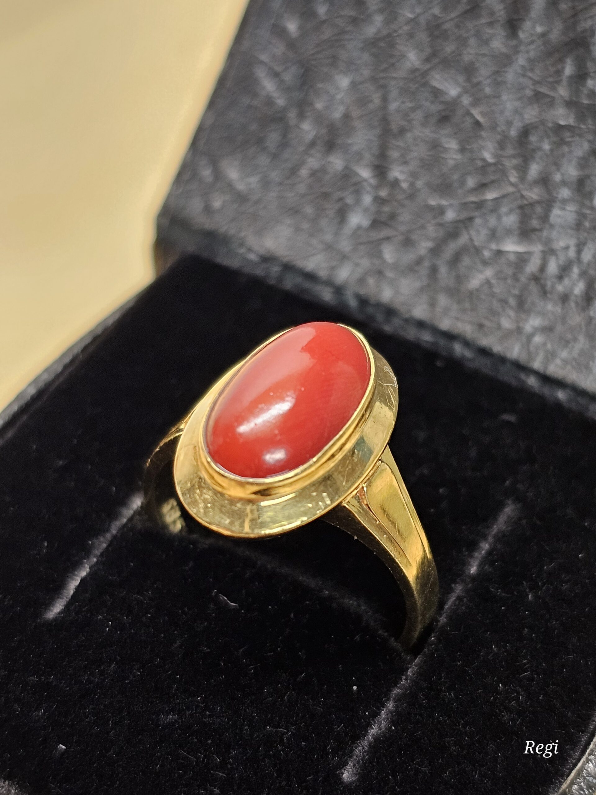 18,8 mm Goldring nostalgischer Ring 585 Gold Koralle Vintage Design elegant GR318