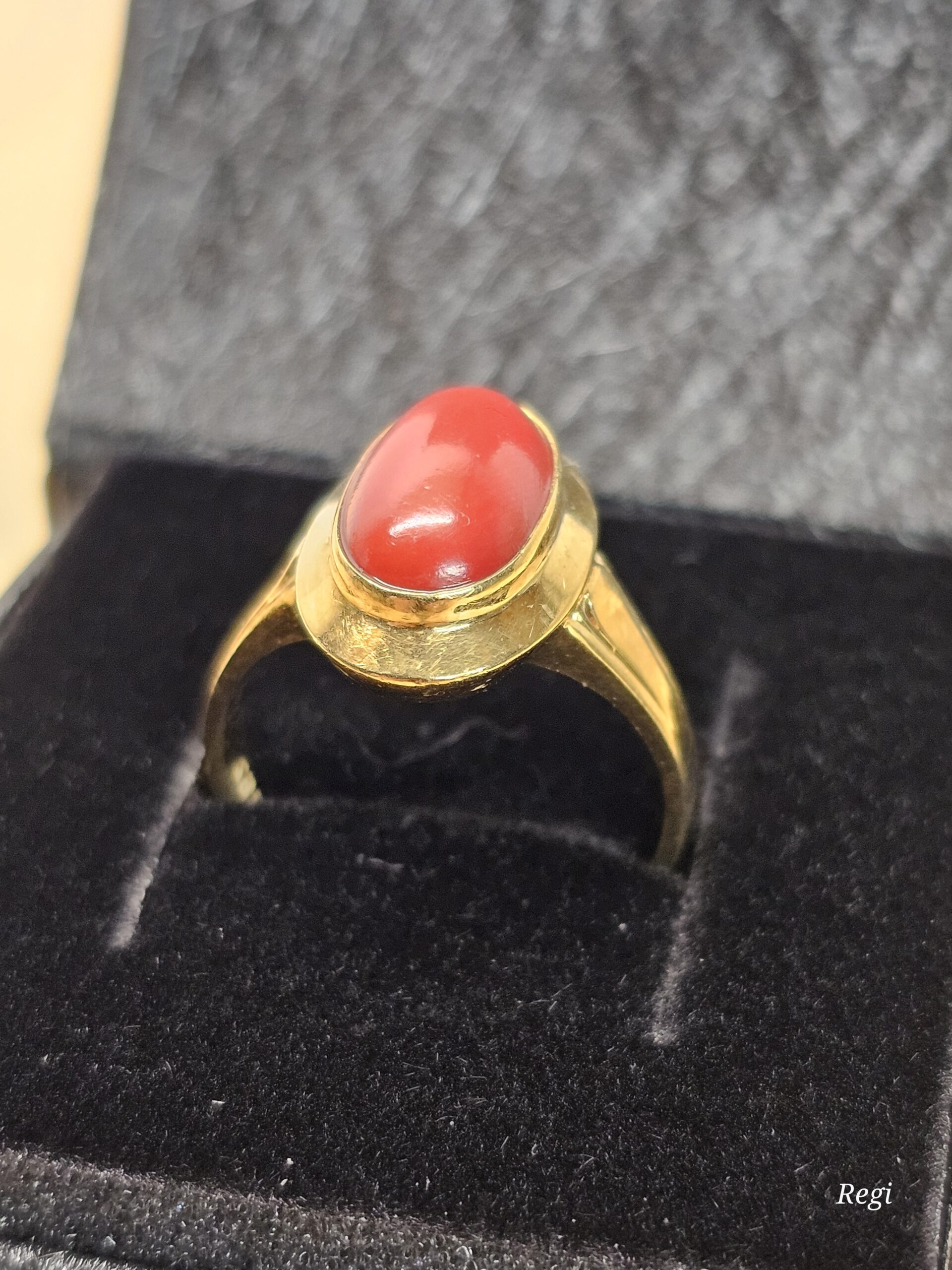 18,8 mm Goldring nostalgischer Ring 585 Gold Koralle Vintage Design elegant GR318 – Bild 2