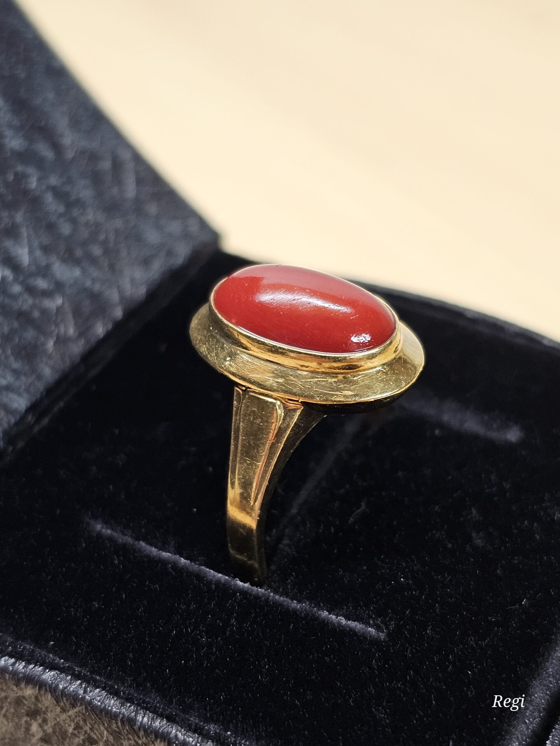 18,8 mm Goldring nostalgischer Ring 585 Gold Koralle Vintage Design elegant GR318 – Bild 3