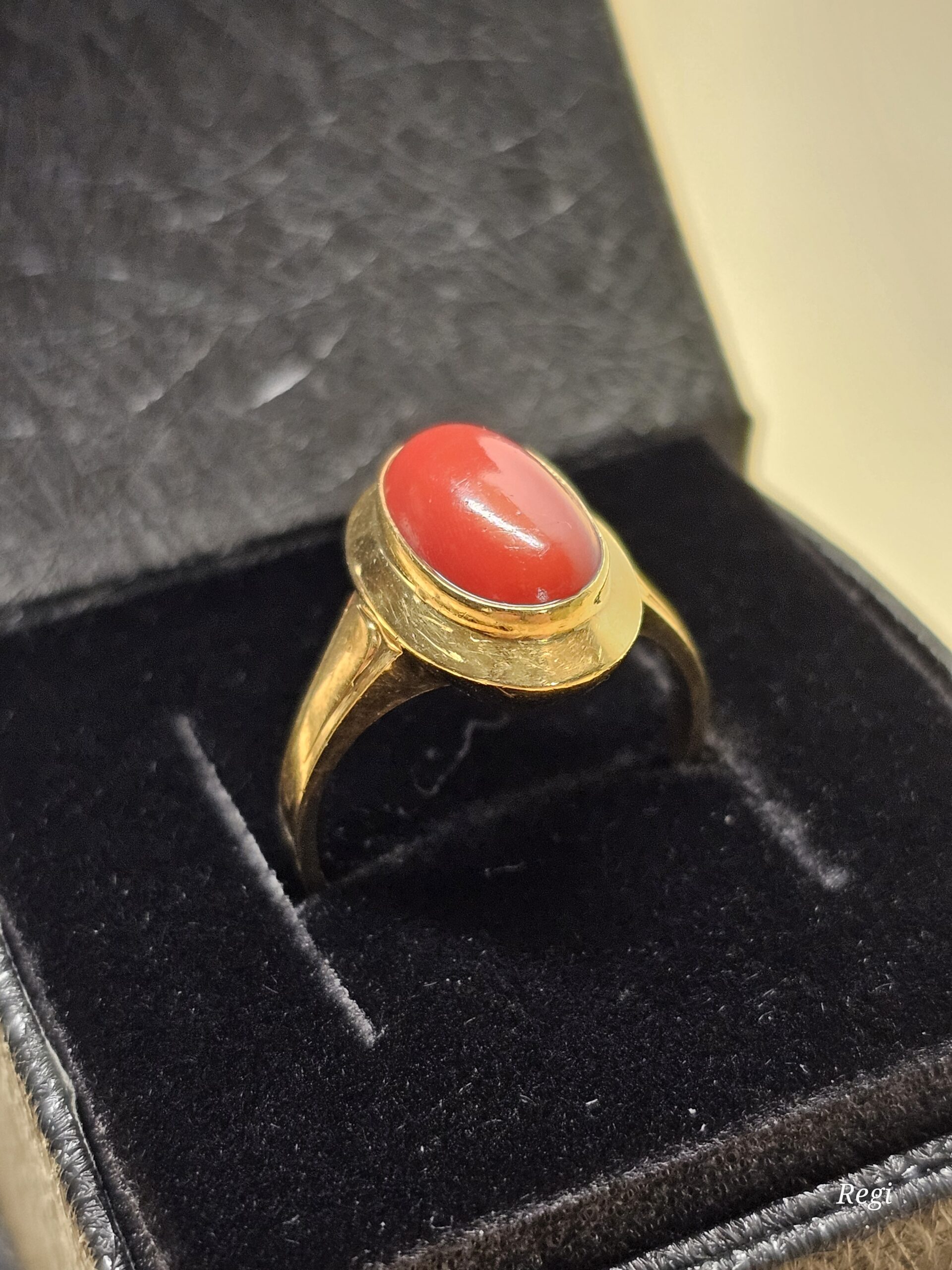 18,8 mm Goldring nostalgischer Ring 585 Gold Koralle Vintage Design elegant GR318 – Bild 4