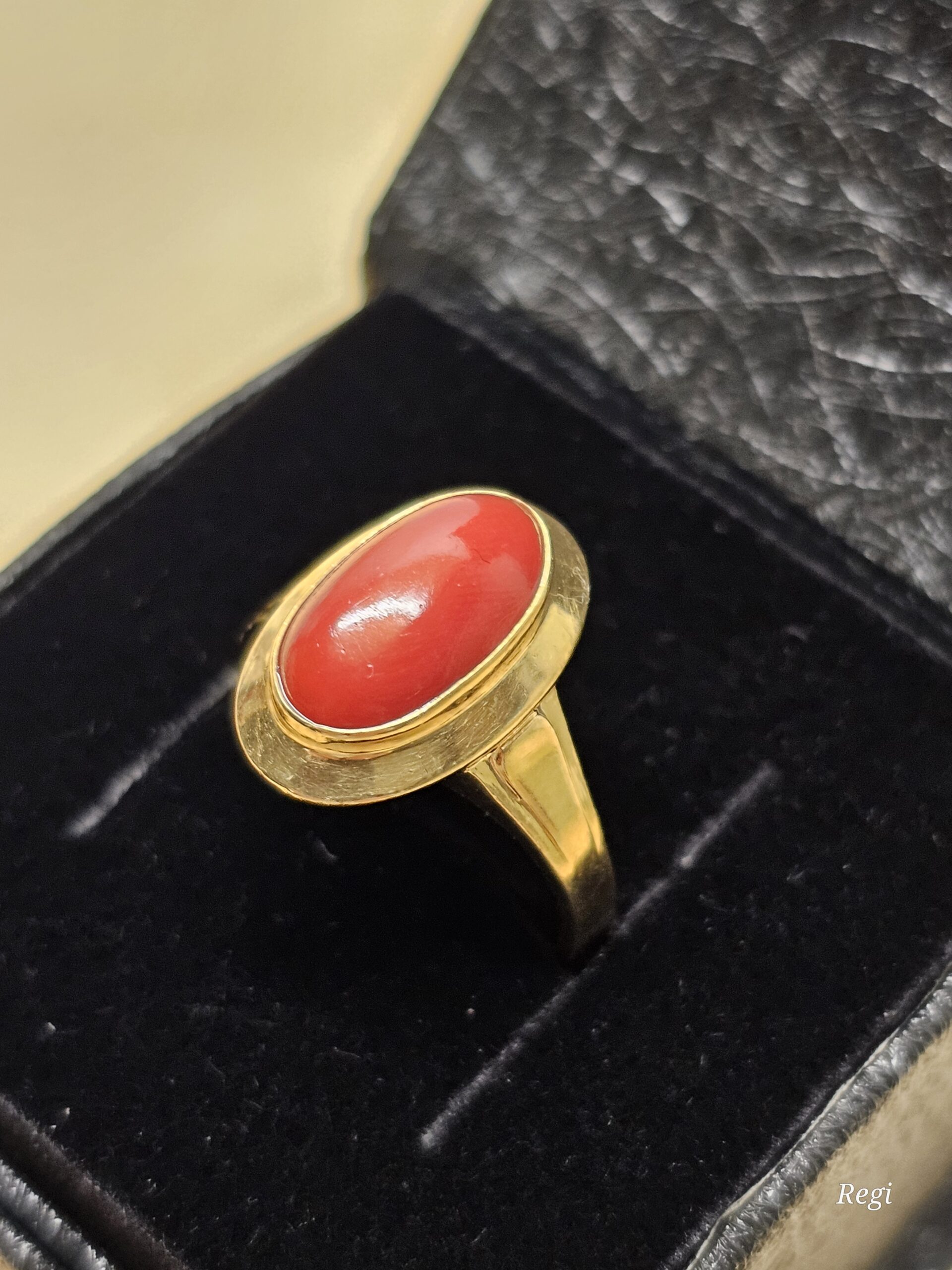 18,8 mm Goldring nostalgischer Ring 585 Gold Koralle Vintage Design elegant GR318 – Bild 5