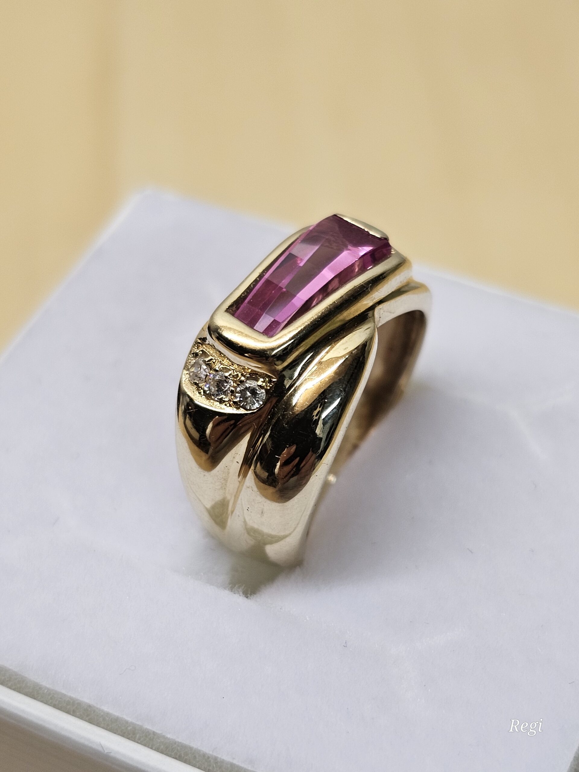 18,3 mm Nostalgischer Goldring Ring Gold 585 Turmalin rosa & Kristalle klar Vintage elegant GR322 – Bild 4