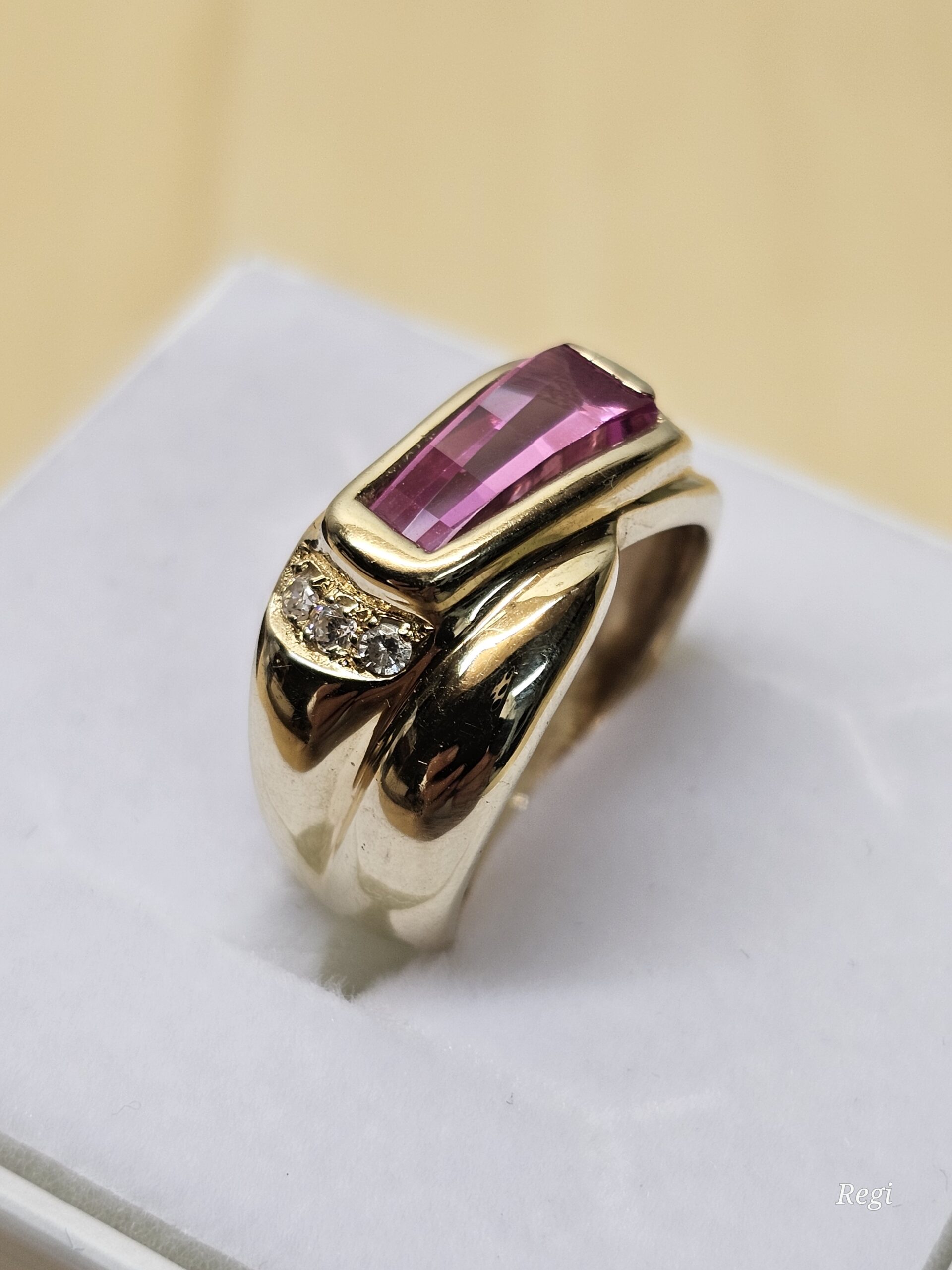 18,3 mm Nostalgischer Goldring Ring Gold 585 Turmalin rosa & Kristalle klar Vintage elegant GR322
