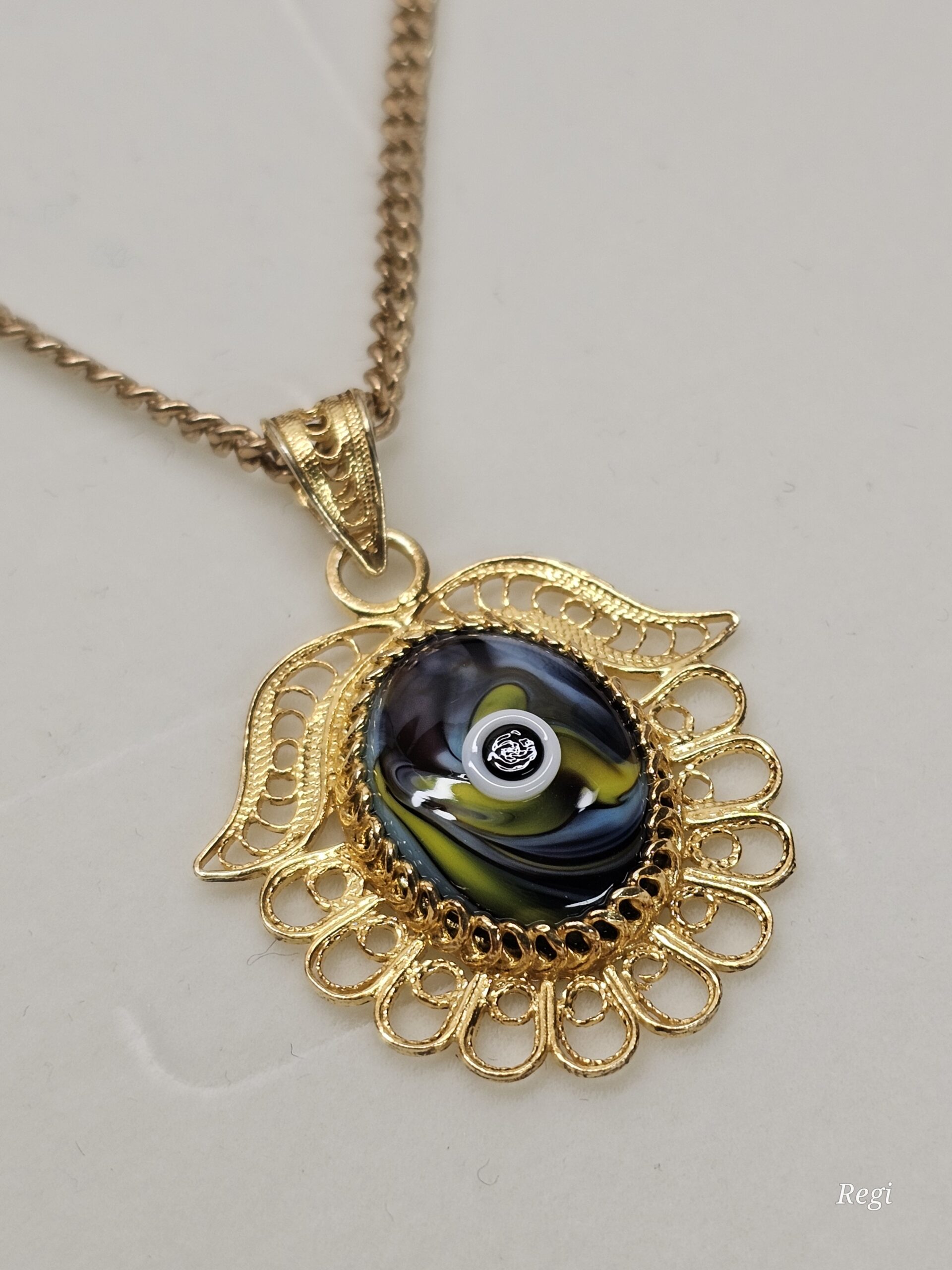 Anhänger Silberanhänger ohne Kette Silber 925 vergoldet Auge Emaille bunt filigran Vintage elegant selten rar SKA140 – Bild 4