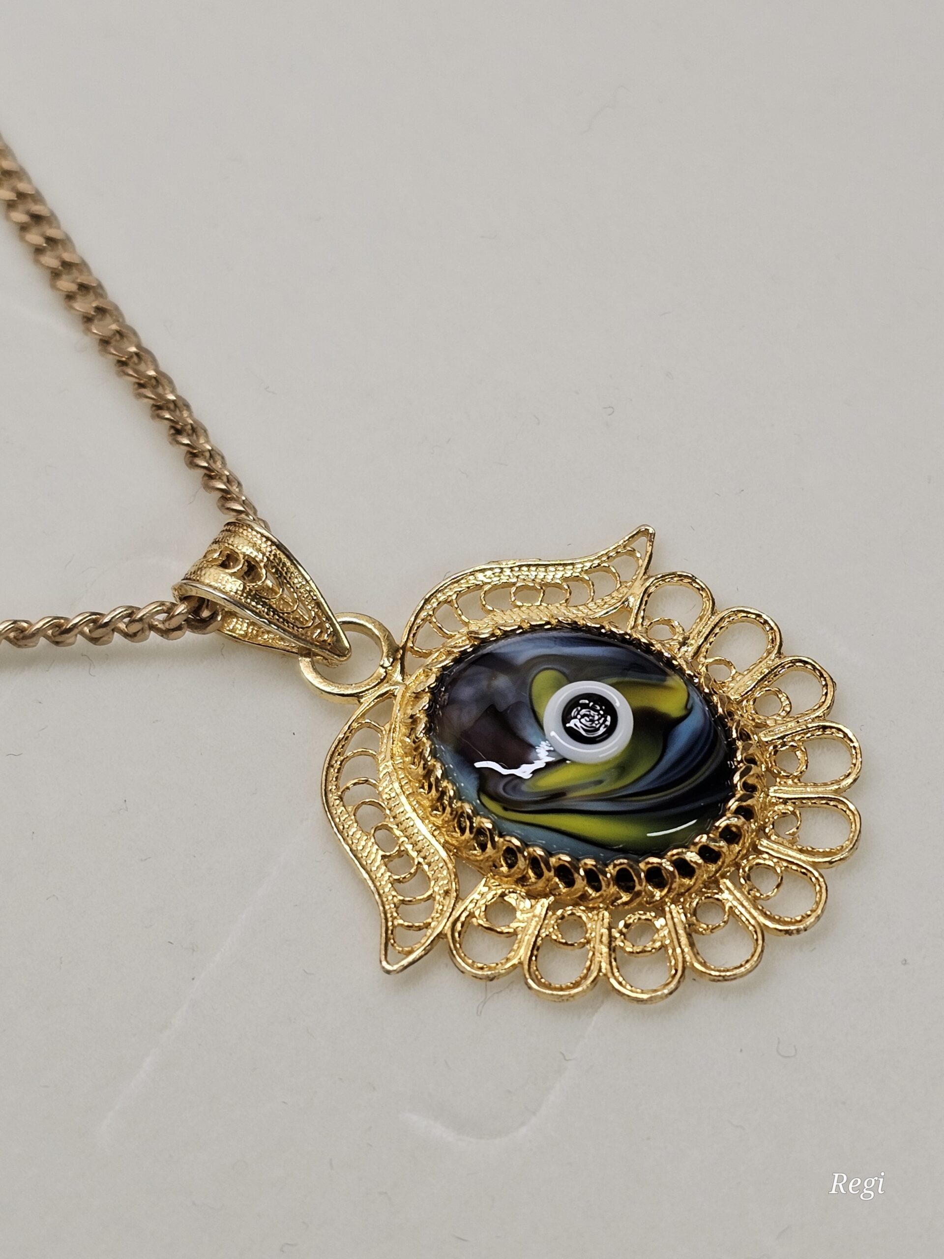 Anhänger Silberanhänger ohne Kette Silber 925 vergoldet Auge Emaille bunt filigran Vintage elegant selten rar SKA140 – Bild 3