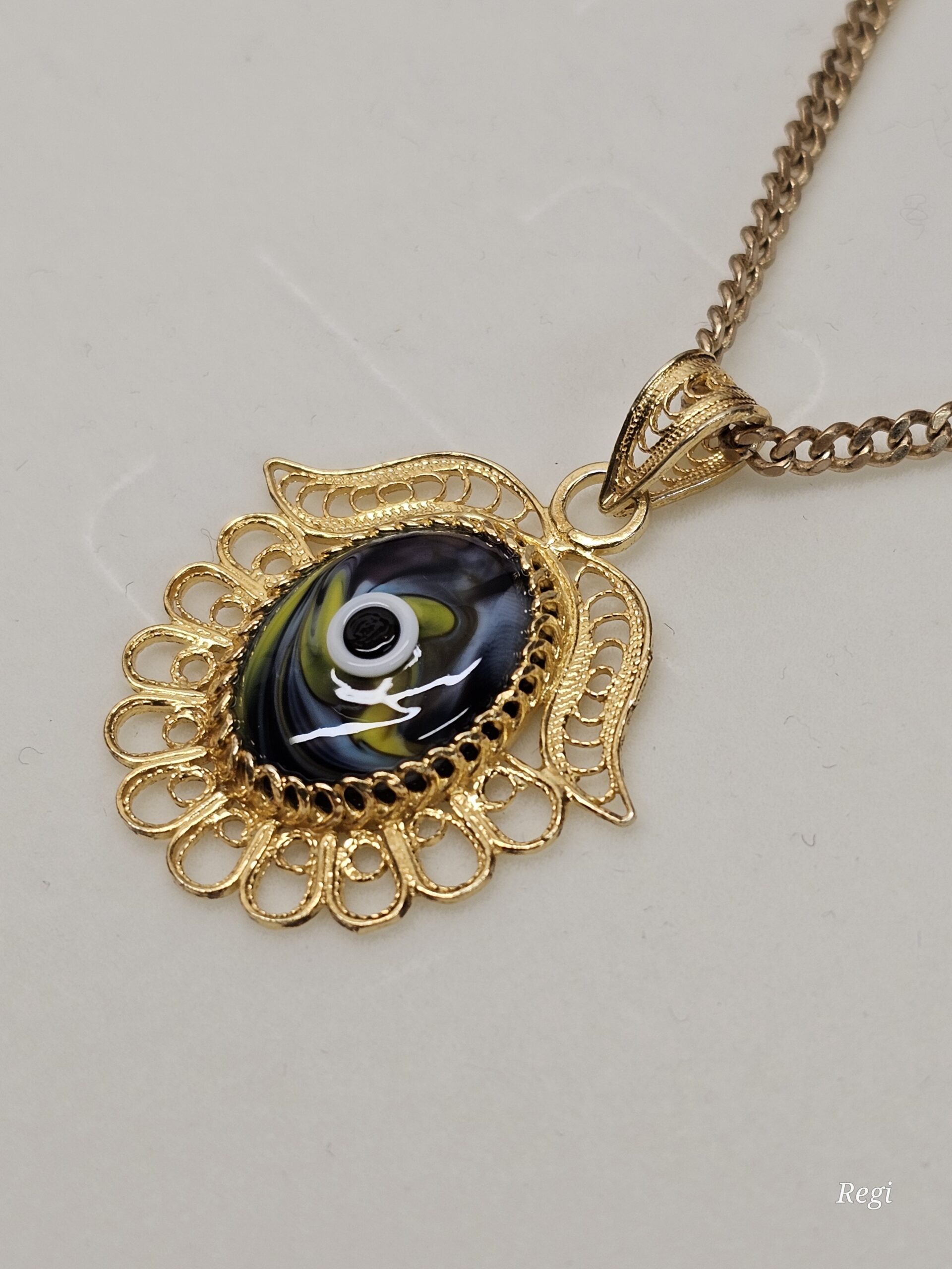 Anhänger Silberanhänger ohne Kette Silber 925 vergoldet Auge Emaille bunt filigran Vintage elegant selten rar SKA140 – Bild 2