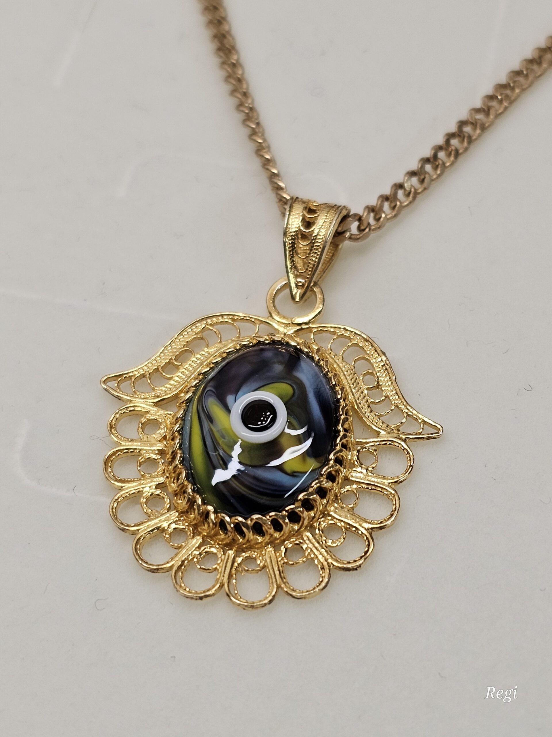 Anhänger Silberanhänger ohne Kette Silber 925 vergoldet Auge Emaille bunt filigran Vintage elegant selten rar SKA140