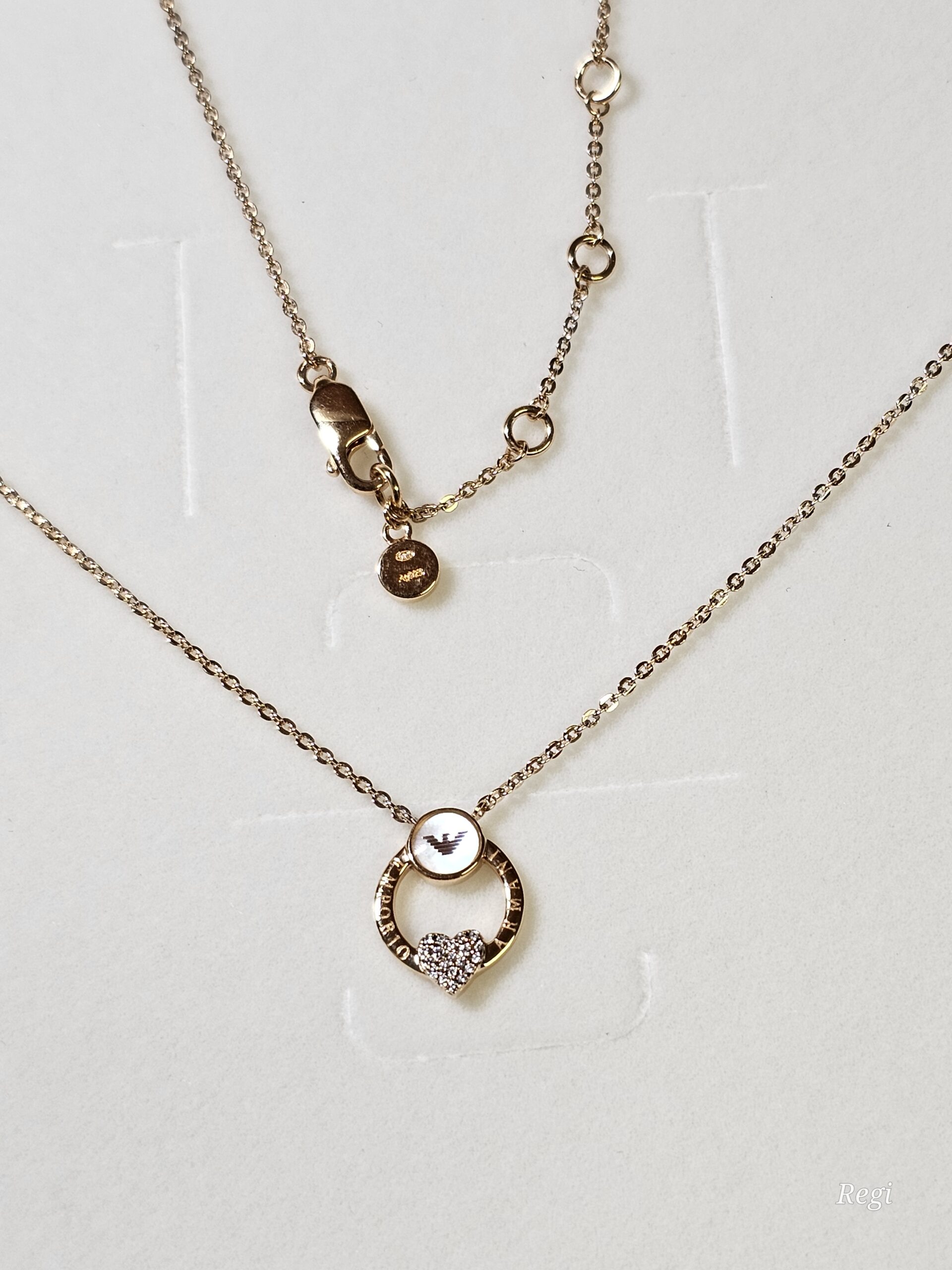 39 / 40,5 / 42/ 44 cm Stylisch schicke Emporio Armani Kette Halskette Ankerkettchen Collier wenig getragen Silber 925 vergoldet mit Anhänger Herzchen Kristalle klar Vintage elegant SK1376