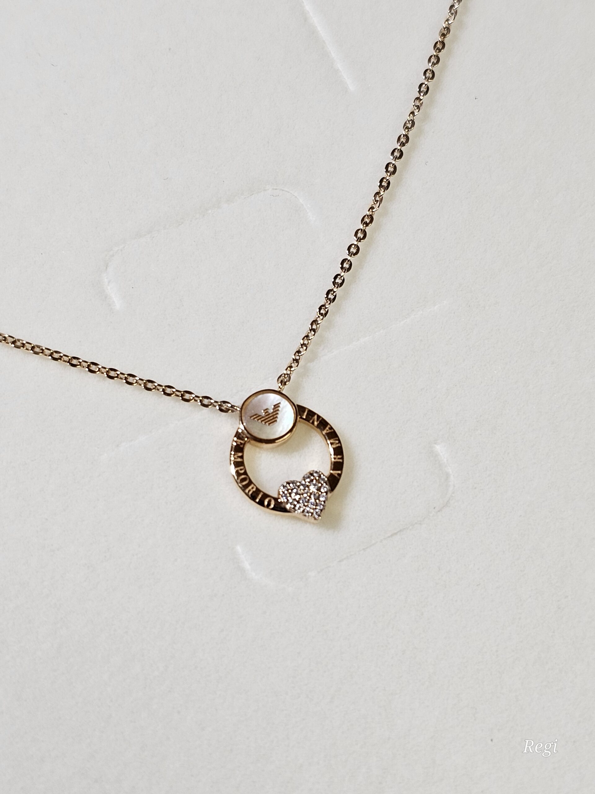 39 / 40,5 / 42/ 44 cm Stylisch schicke Emporio Armani Kette Halskette Ankerkettchen Collier wenig getragen Silber 925 vergoldet mit Anhänger Herzchen Kristalle klar Vintage elegant SK1376 – Bild 2