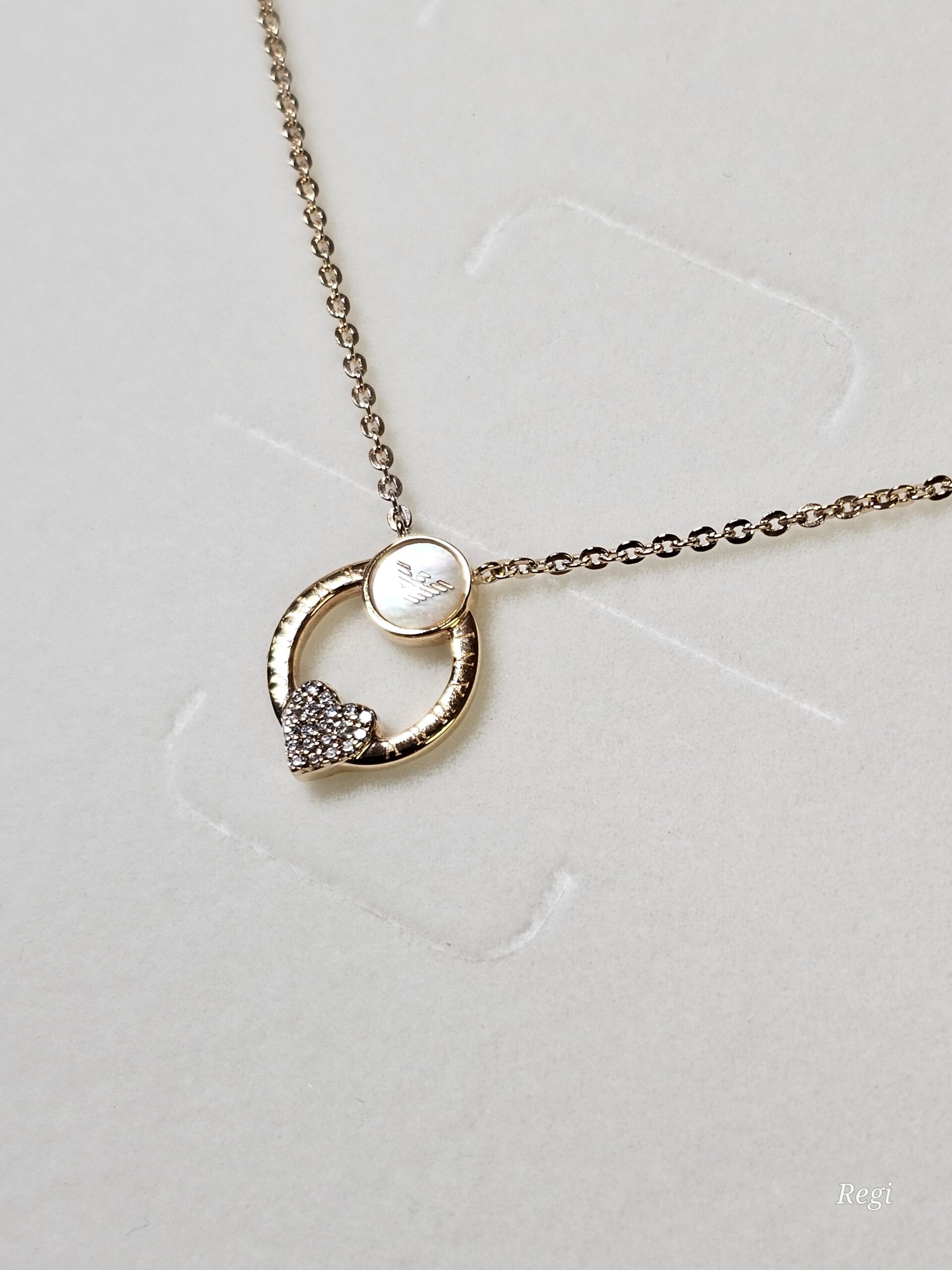 39 / 40,5 / 42/ 44 cm Stylisch schicke Emporio Armani Kette Halskette Ankerkettchen Collier wenig getragen Silber 925 vergoldet mit Anhänger Herzchen Kristalle klar Vintage elegant SK1376 – Bild 3