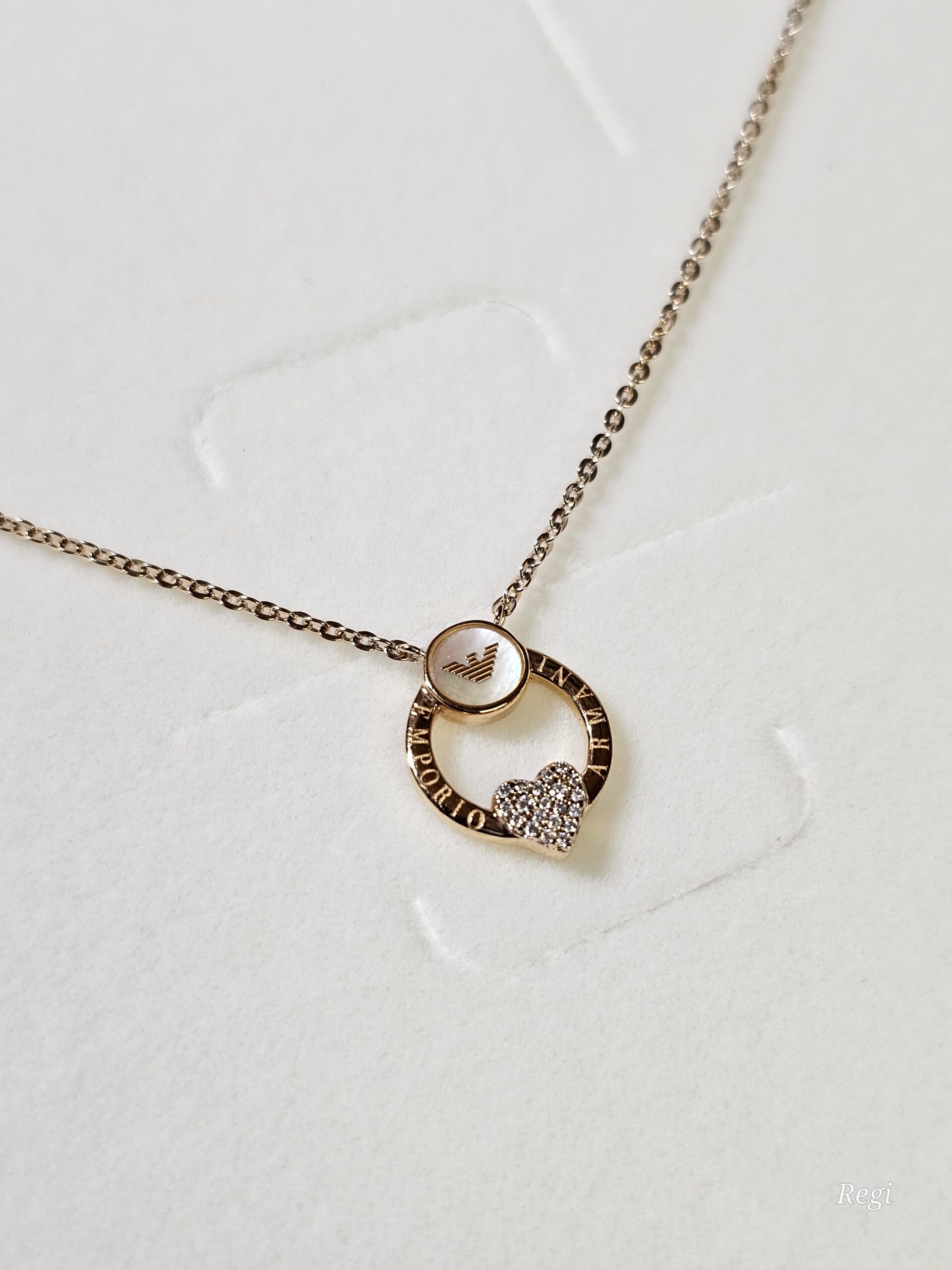 39 / 40,5 / 42/ 44 cm Stylisch schicke Emporio Armani Kette Halskette Ankerkettchen Collier wenig getragen Silber 925 vergoldet mit Anhänger Herzchen Kristalle klar Vintage elegant SK1376 – Bild 4