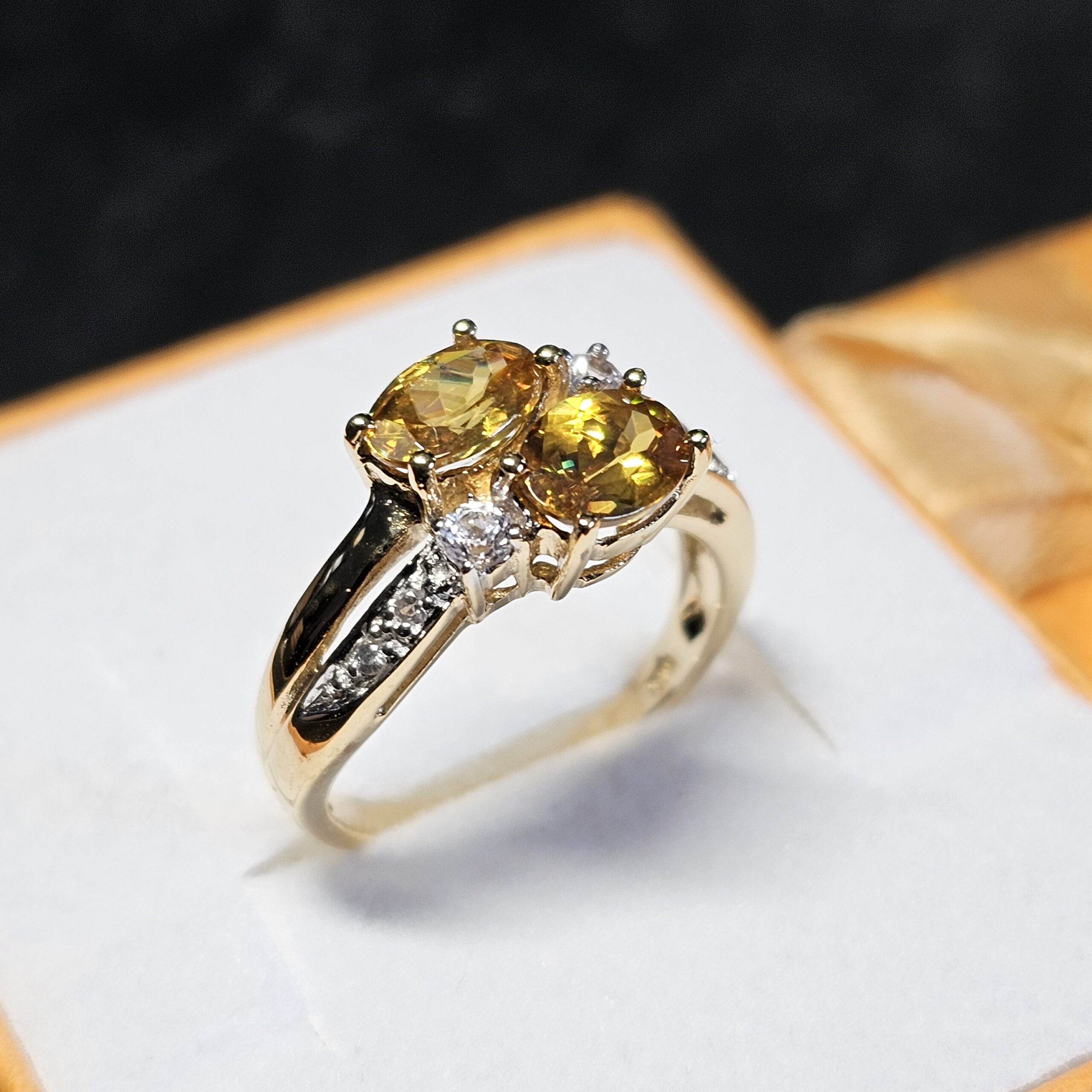 17 mm Nostalgischer Ring Gold 375 teilplatiniert Topas gelb & klar Vintage Design elegant selten rar GR395 – Bild 3