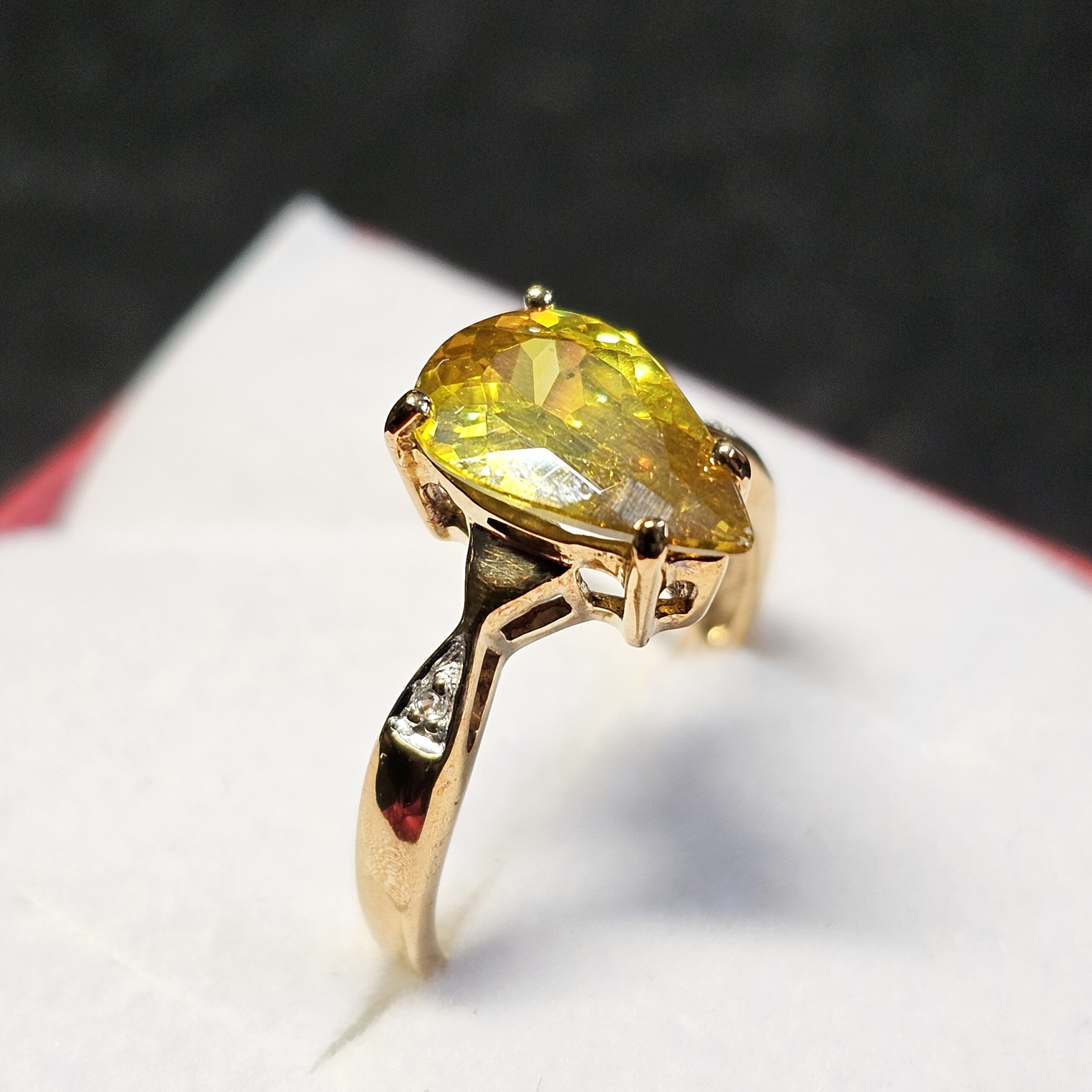 17,3 mm Nostalgischer Ring Gold 375 teilplatiniert Citrin & Kristallsteinchen klar Vintage elegant GR405 – Bild 2