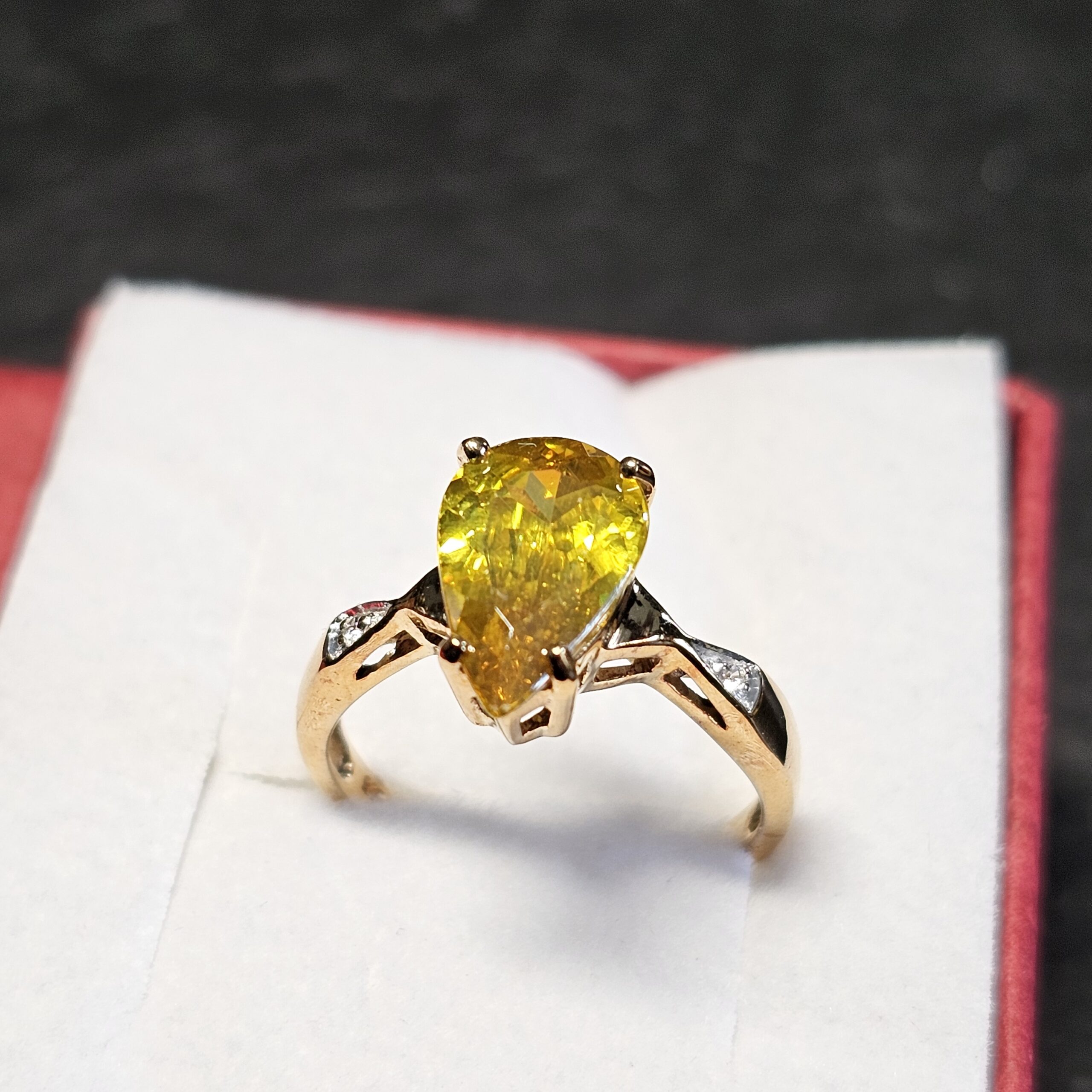 17,3 mm Nostalgischer Ring Gold 375 teilplatiniert Citrin & Kristallsteinchen klar Vintage elegant GR405 – Bild 3