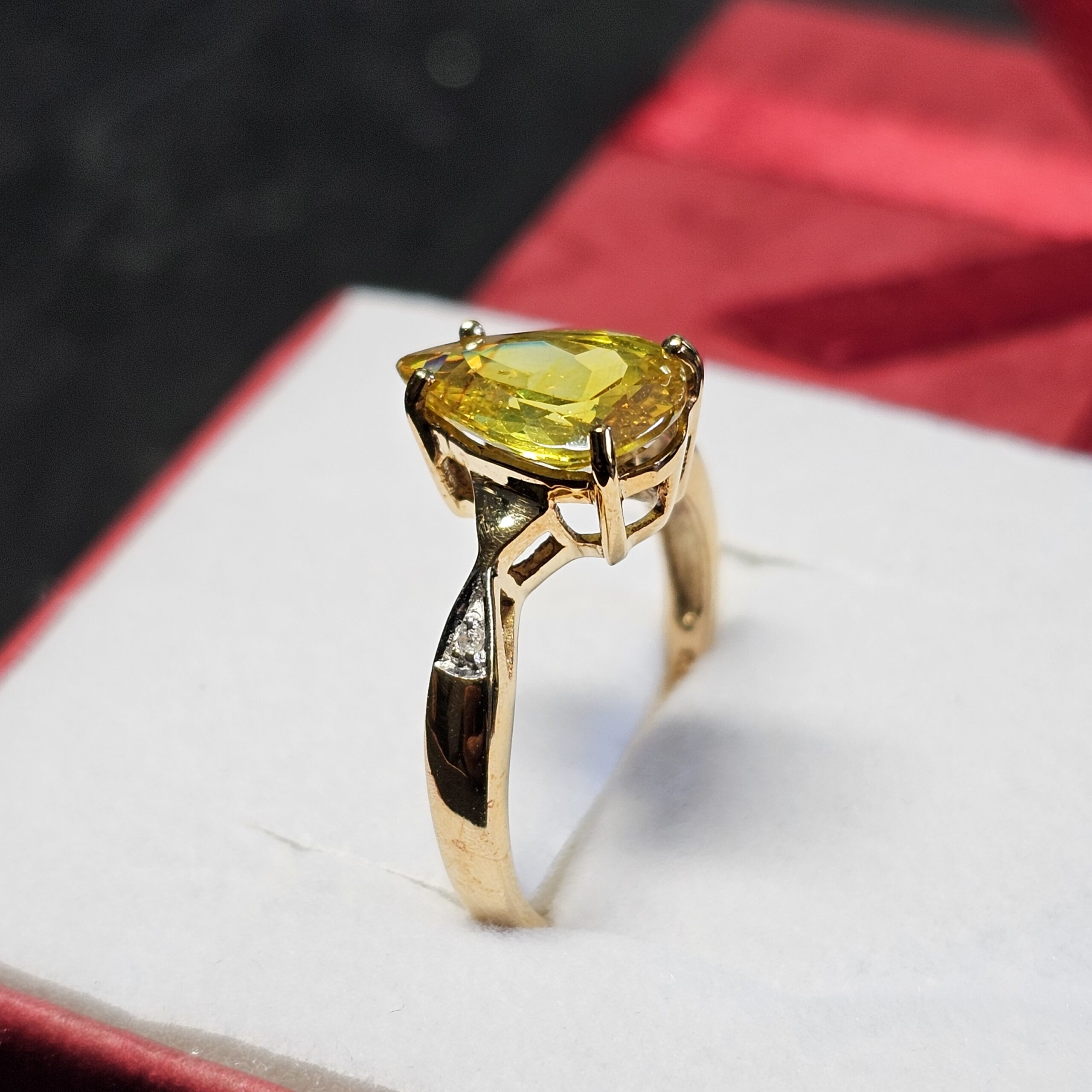 17,3 mm Nostalgischer Ring Gold 375 teilplatiniert Citrin & Kristallsteinchen klar Vintage elegant GR405 – Bild 4