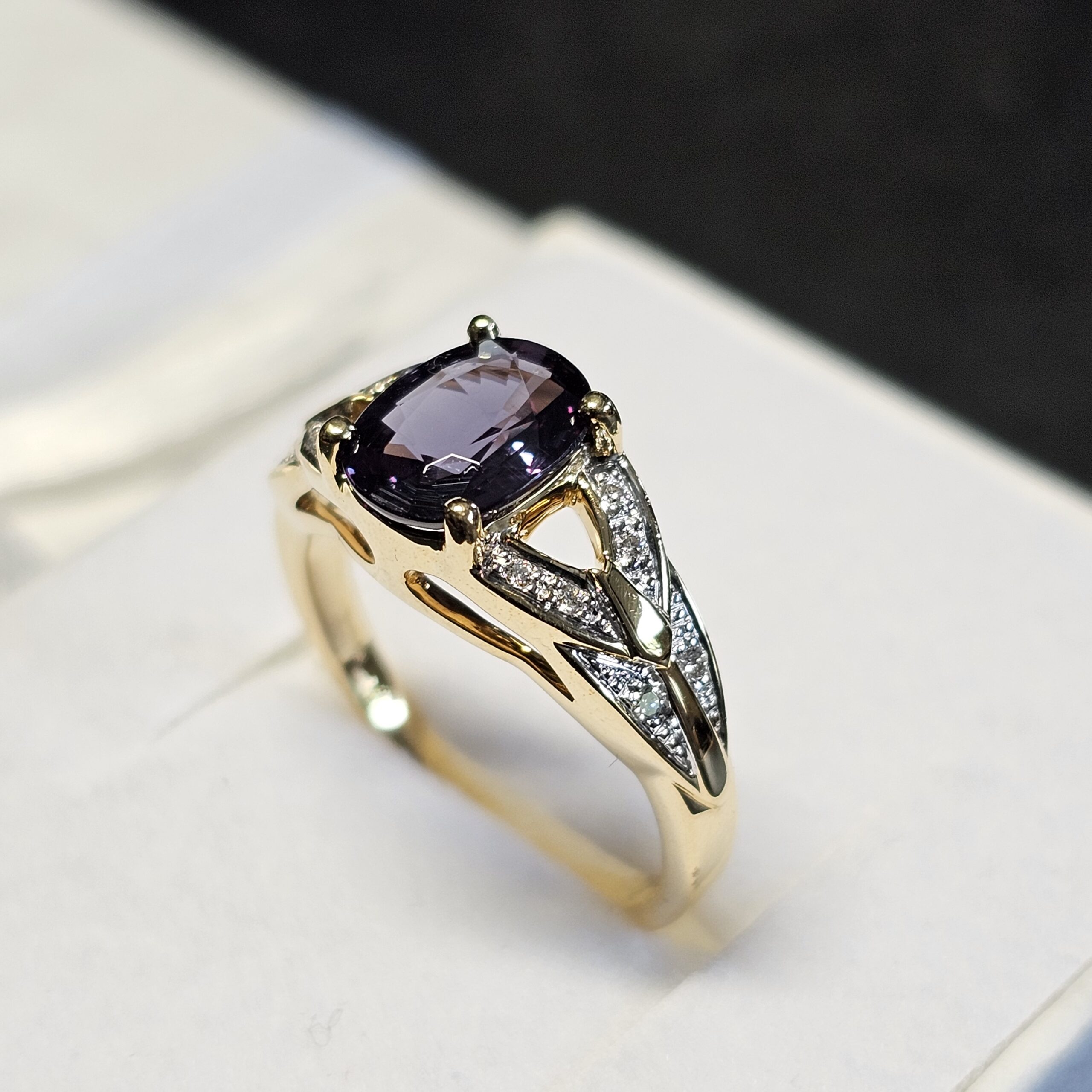 17,7 mm Eleganter Vintage Ring Gold 750 Turmalin Farbton Petrol & kleinste Diamantsteinchen selten rar GR413 – Bild 3