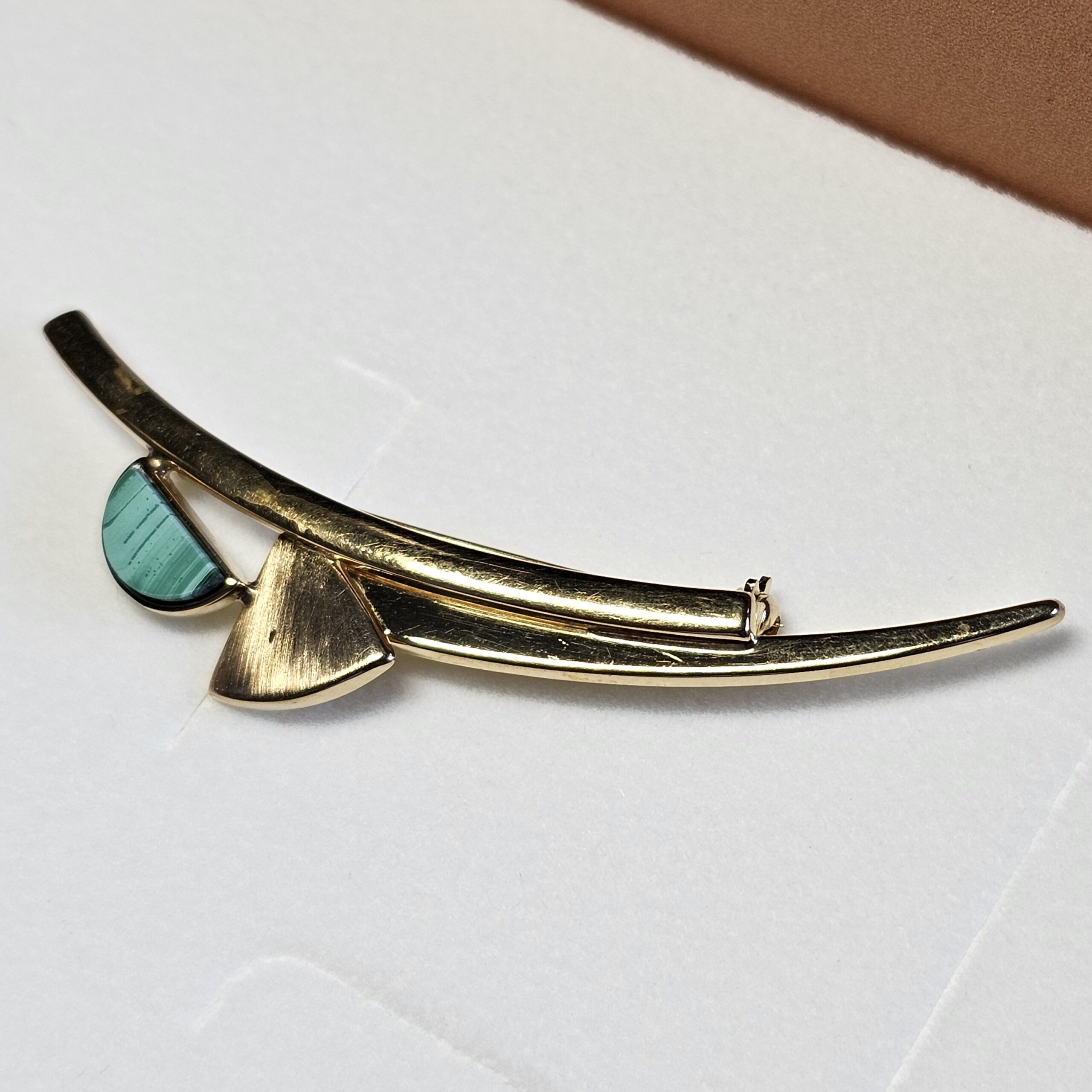 Design Brosche Anstecknadel Gold 375 Malachit Vintage elegant GB124 – Bild 5