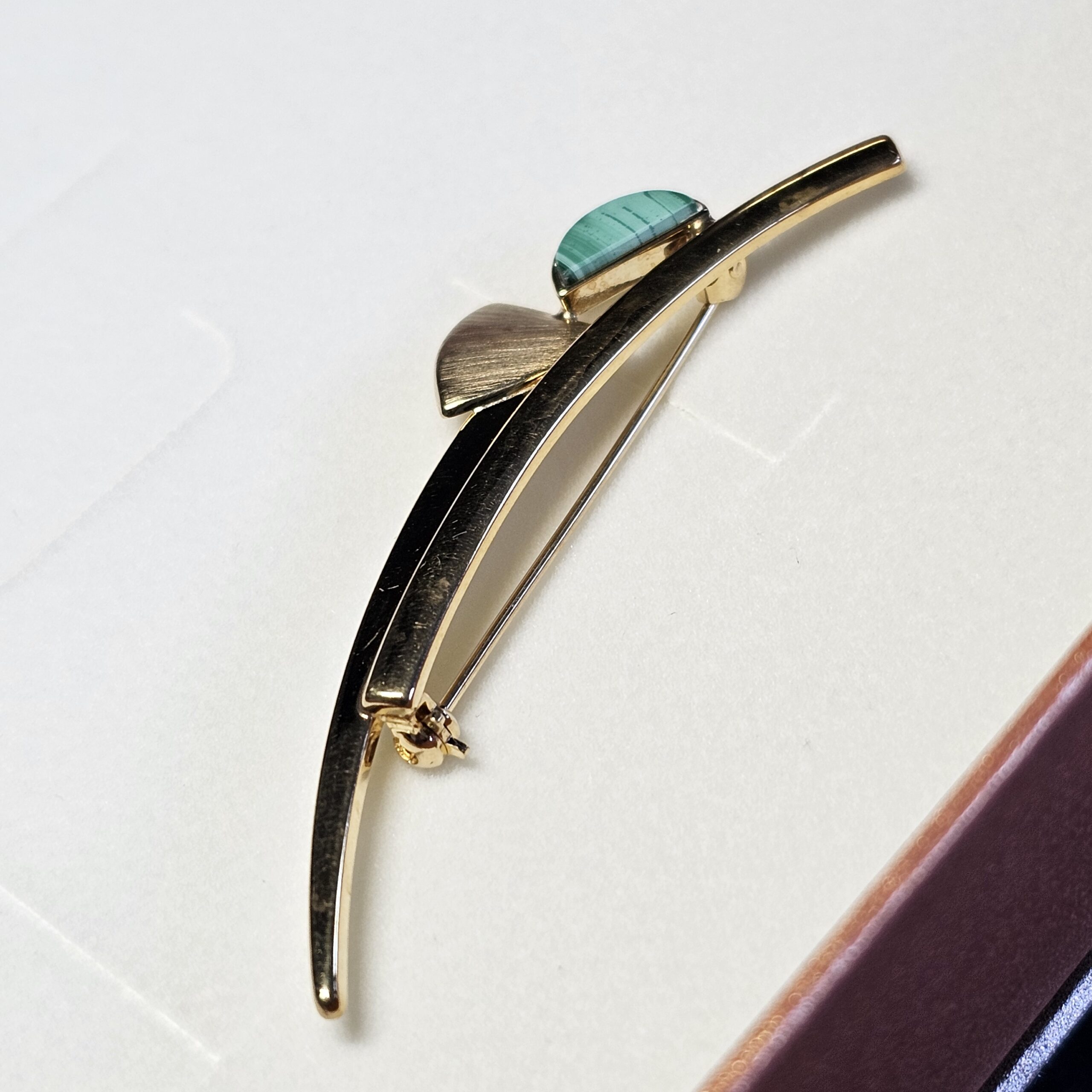 Design Brosche Anstecknadel Gold 375 Malachit Vintage elegant GB124 – Bild 3