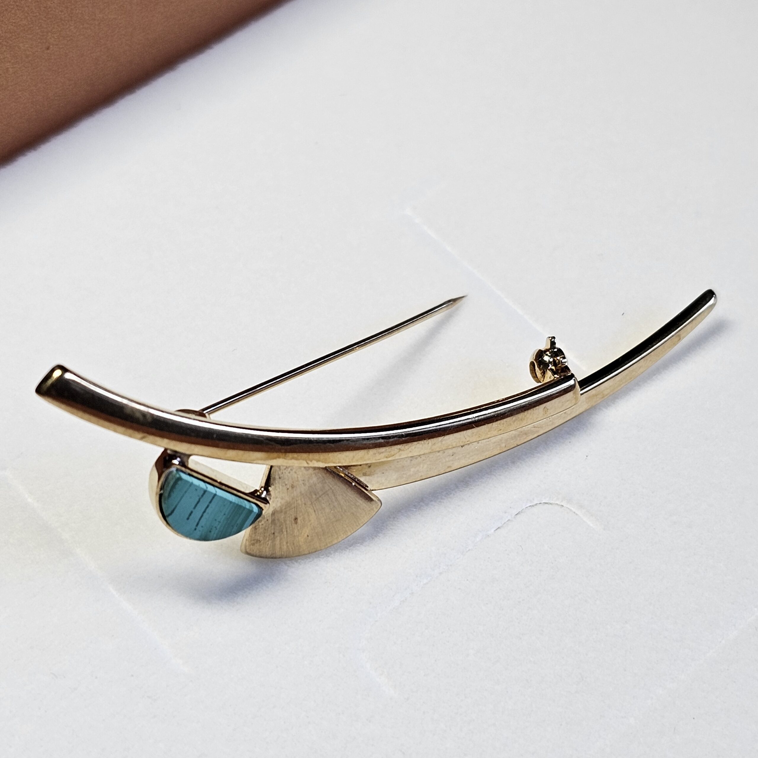 Design Brosche Anstecknadel Gold 375 Malachit Vintage elegant GB124 – Bild 4