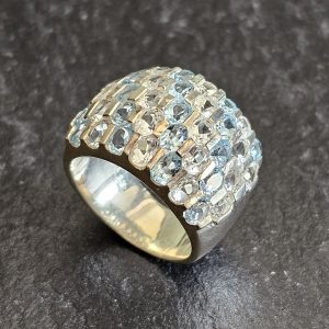 19 mm Silberring Ring breit KLS Silber 925 Topas blau & klar Vintage elegant SR1099