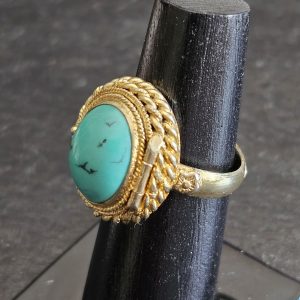 19,5 mm Nostalgischer Ring mit Fach Silber vergoldet Türkis Shabby Vintage kunstvoll floral selten rar SR1136