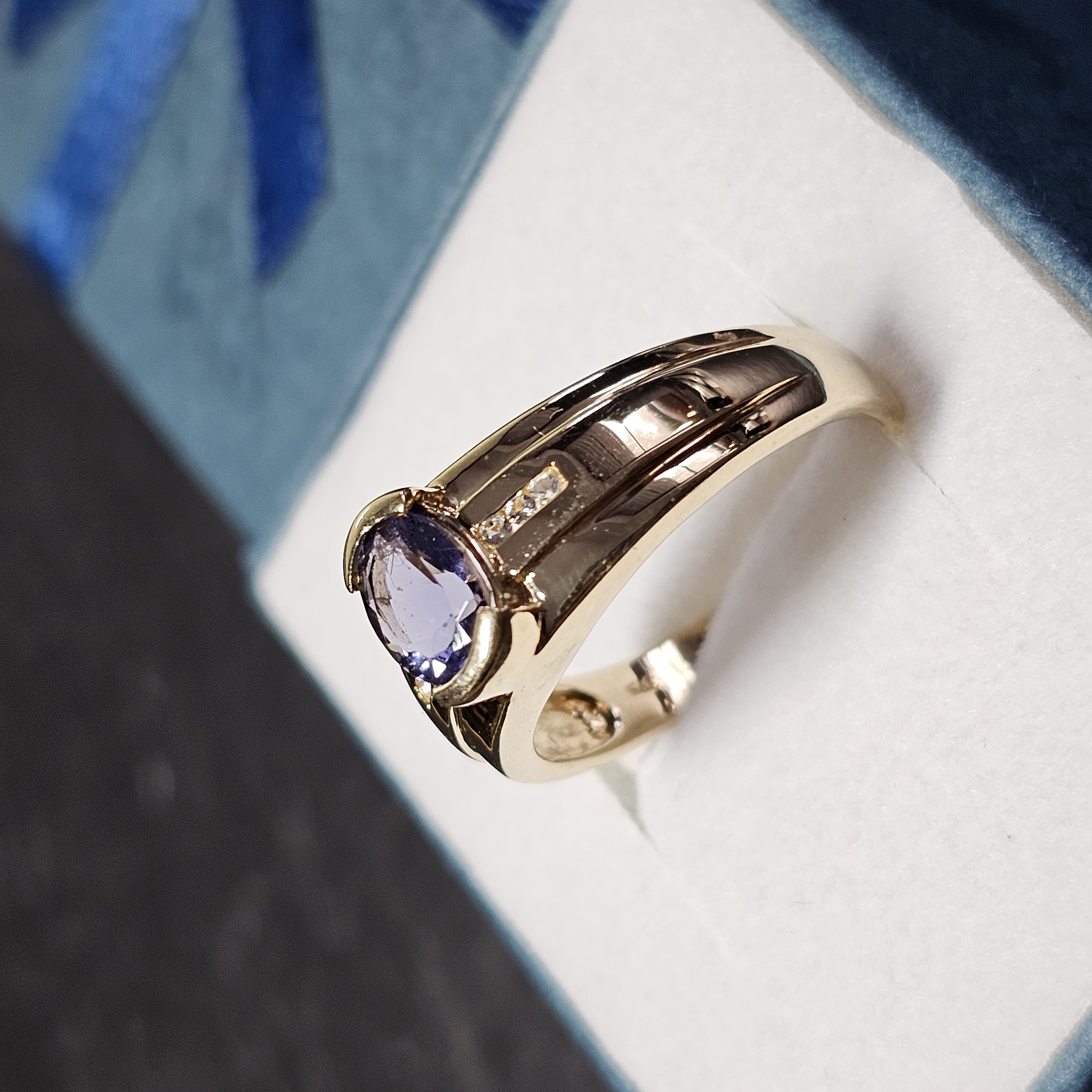 19,8 mm Nostalgischer Ring Gold 375 Tansanit & Kristall Steinchen klar Vintage Design elegant GR512 – Bild 2