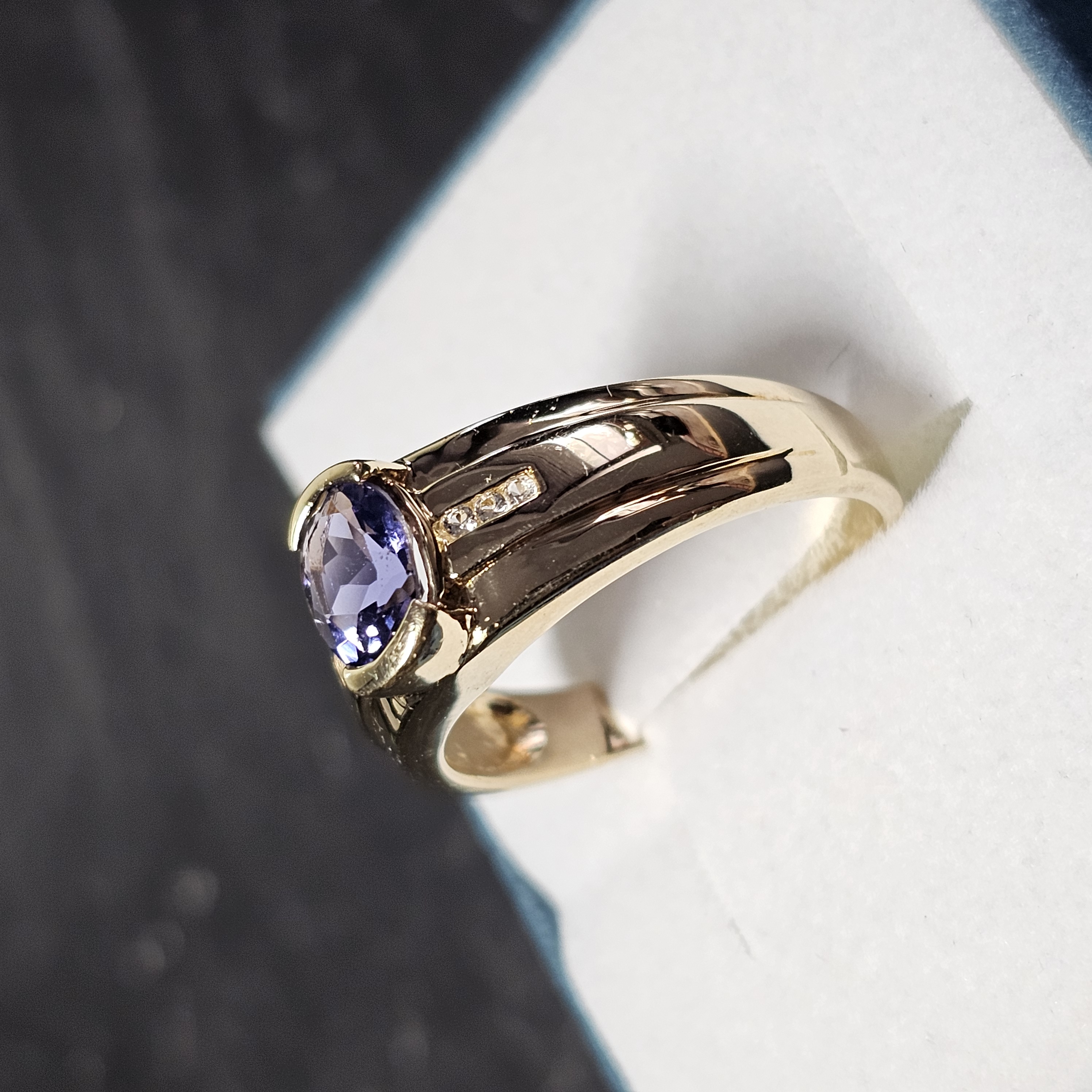 19,8 mm Nostalgischer Ring Gold 375 Tansanit & Kristall Steinchen klar Vintage Design elegant GR512 – Bild 3