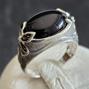 18,4 mm Ring Silberring Silber 925 Onyx & Emaille schwarz Design floral Vintage elegant SR1123