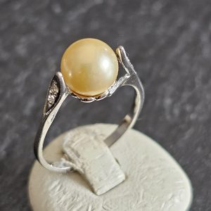 18 mm Silberring Ring Silber 925 Perle & Kristallsteinchen klar Design edel Vintage SR1134