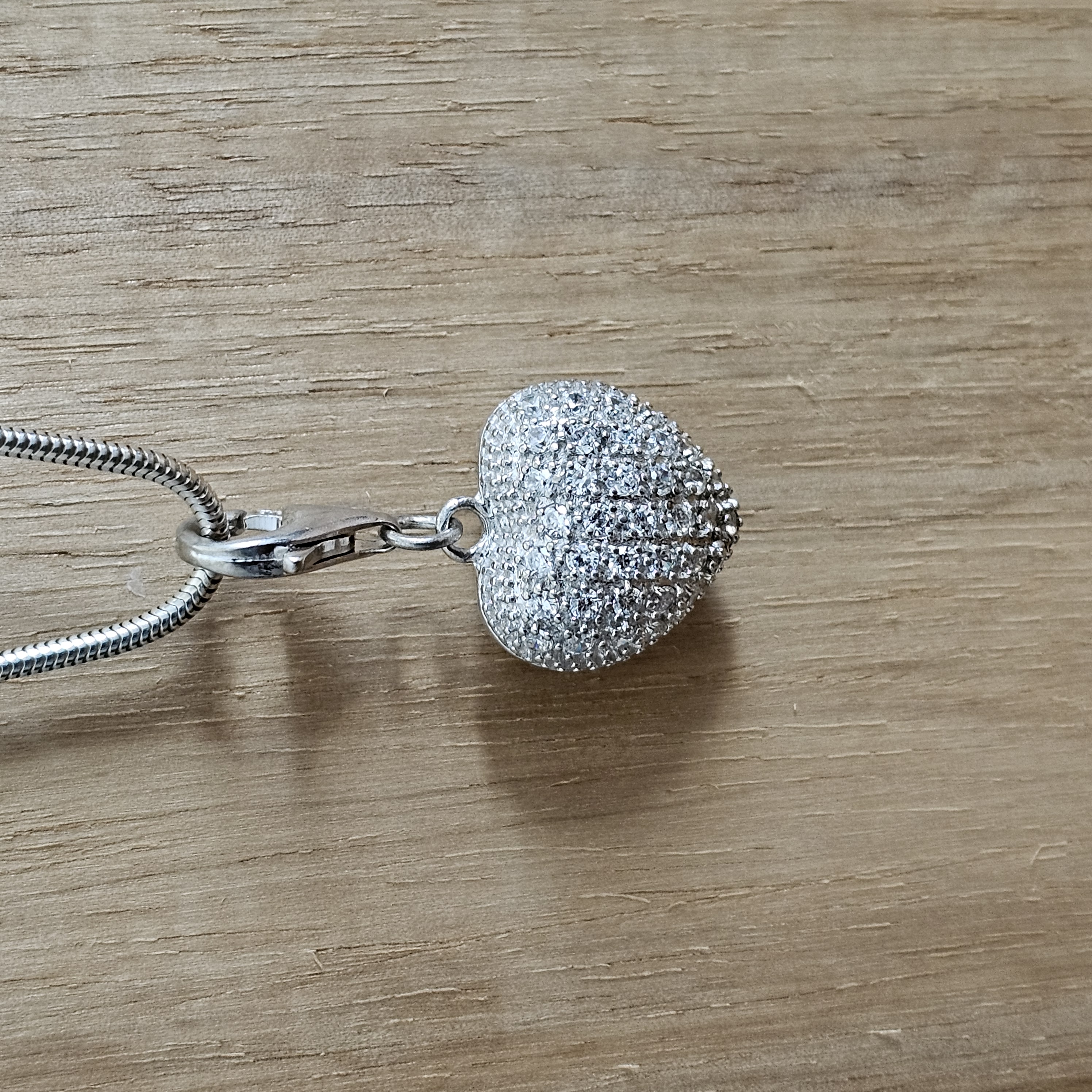 Anhänger Herz bauchig ohne Kette Silber 925 Kristalle Steinchen klar Vintage elegant SKA1335
