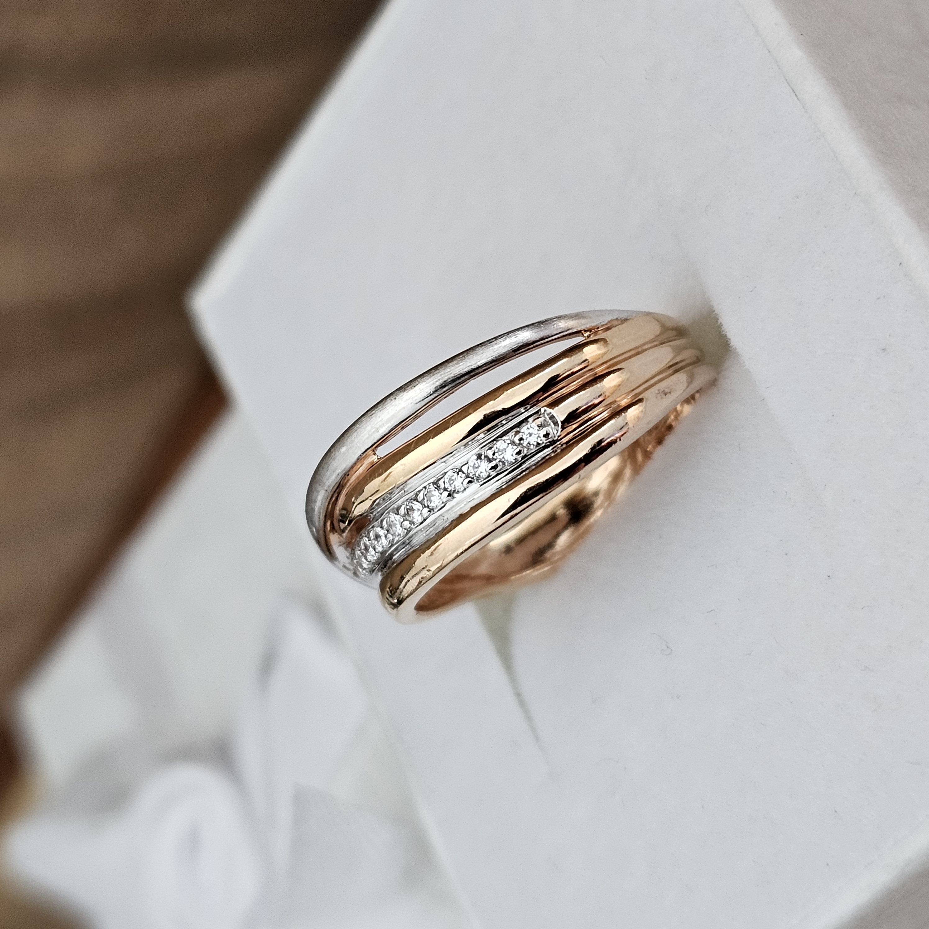 16,6 mm Silberring Ring Silber 925 teilvergoldet Kristallsteinchen klar edel Vintage Design SR1146