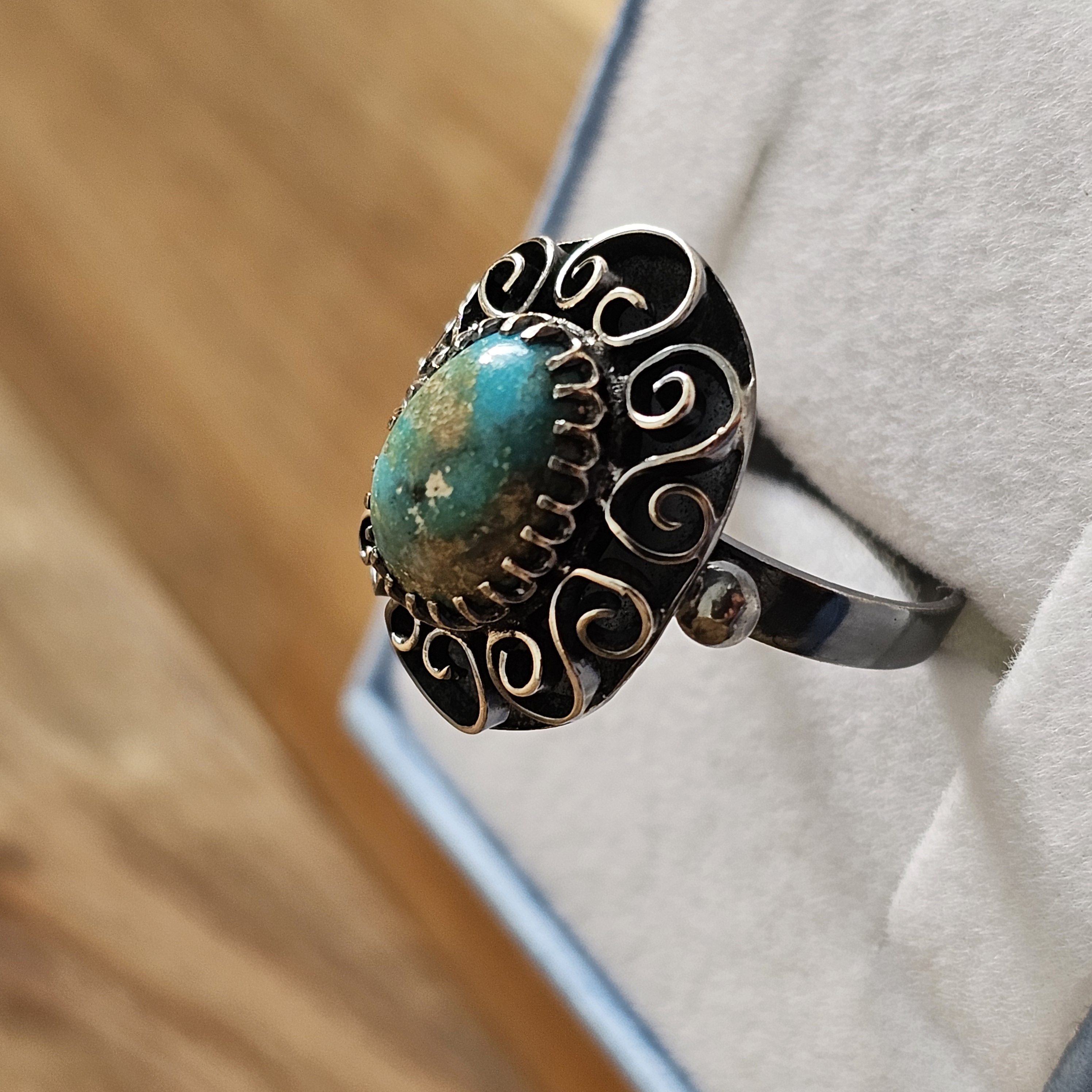 17,1 mm Nostalgischer Vintage Ring Silber 800 Türkis Rohstein Shabby Vintage elegant SR1199