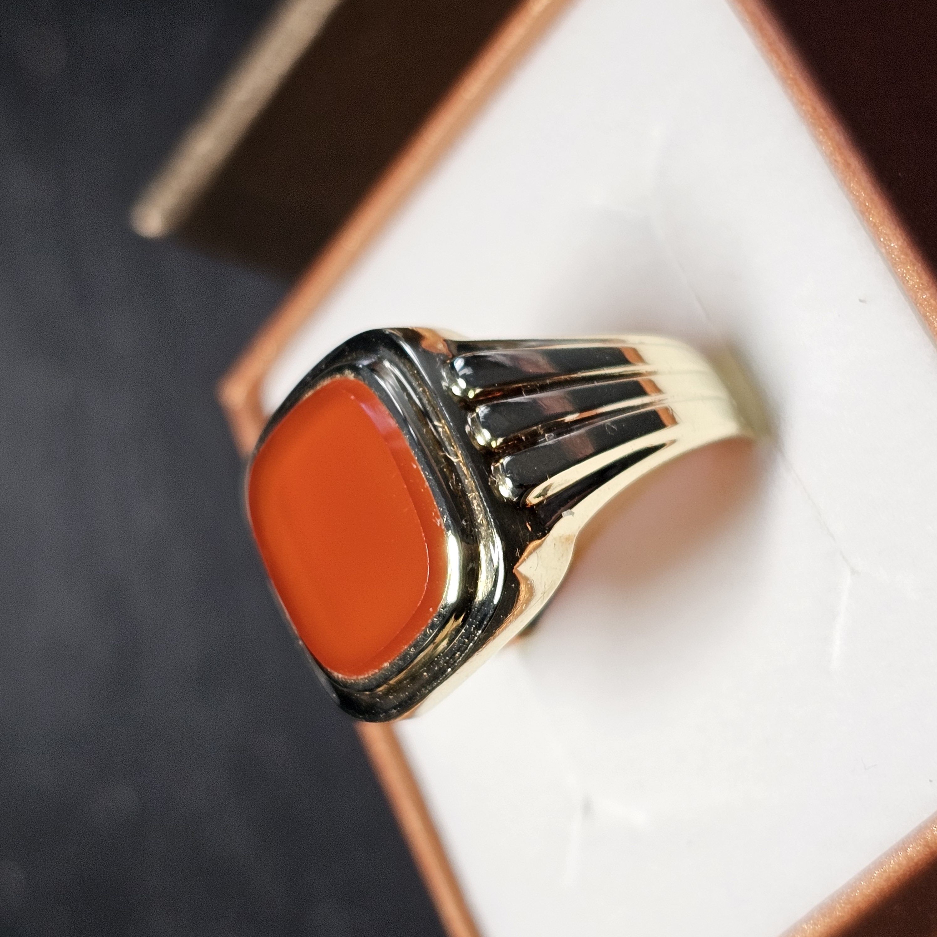 21 mm Goldring Ring Siegelring Gold 585 Karneol Lagenstein Design Vintage elegant GR239