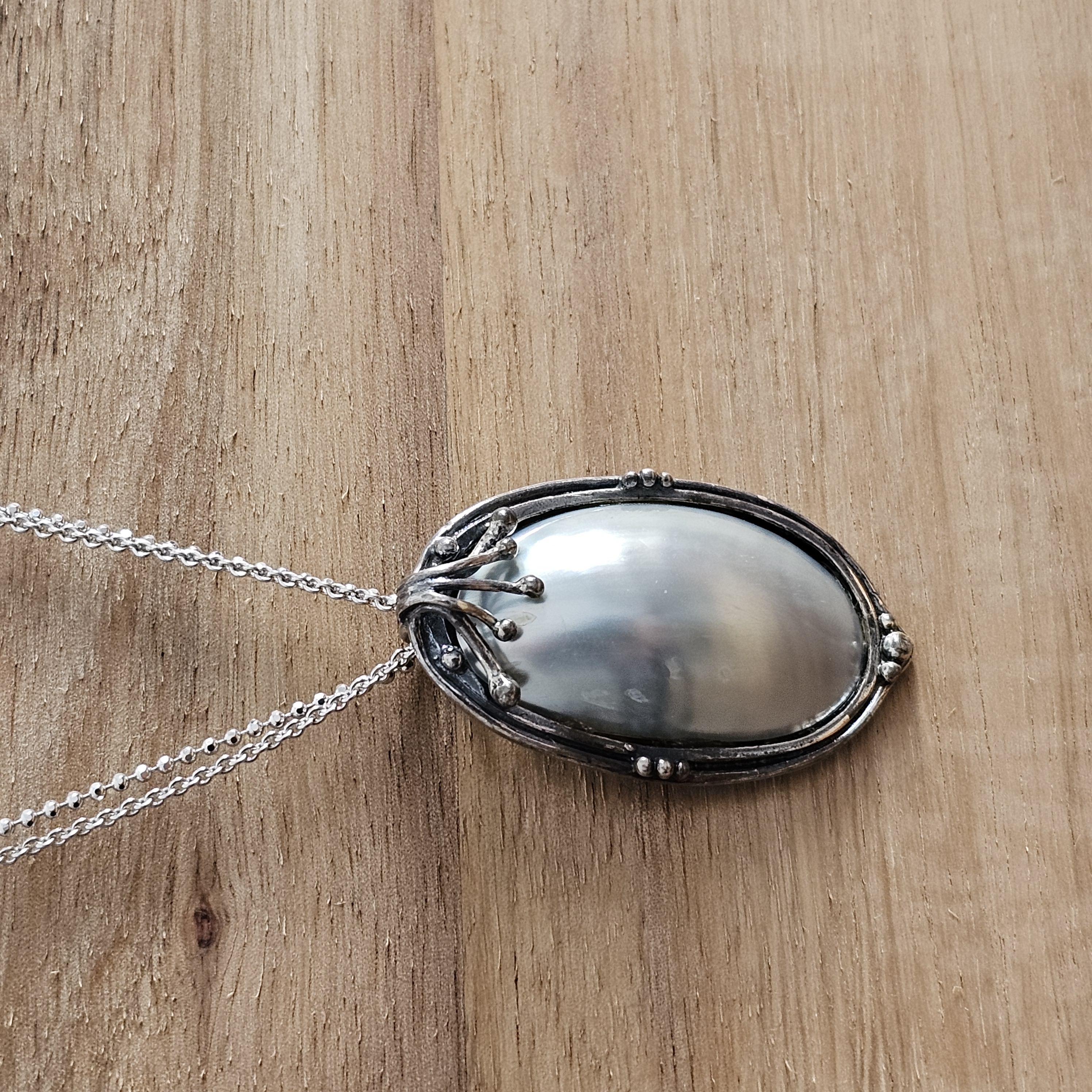 Nostalgischer Silberanhänger Anhänger ohne Kette Silber 925 Perlmutt silberfarben Design außergewöhnlich Vintage elegant SKA1290