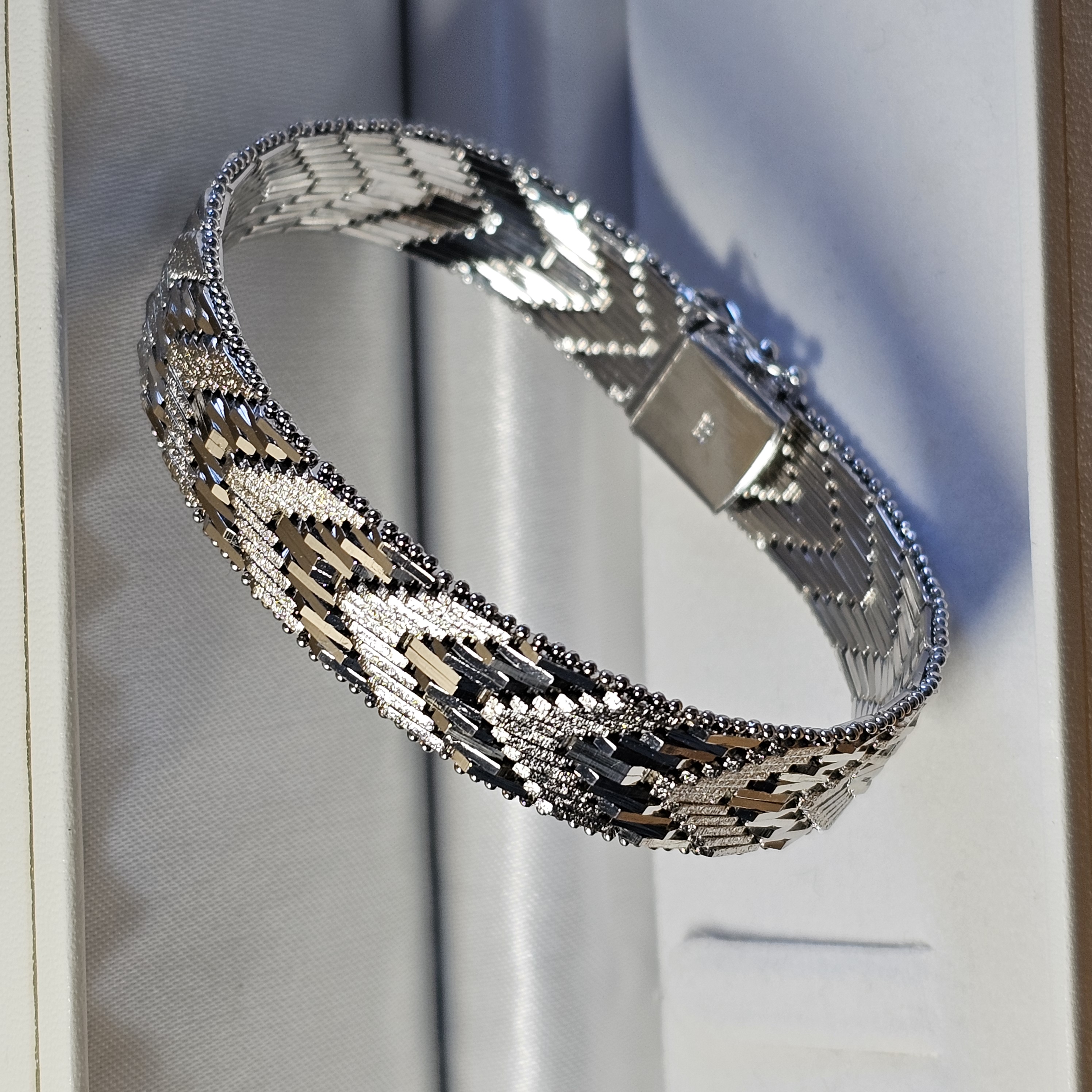 18,5 cm Teppicharmband Schlangenarmband Milanaise Armband Silber 835 Vintage Design edel glänzend SA496