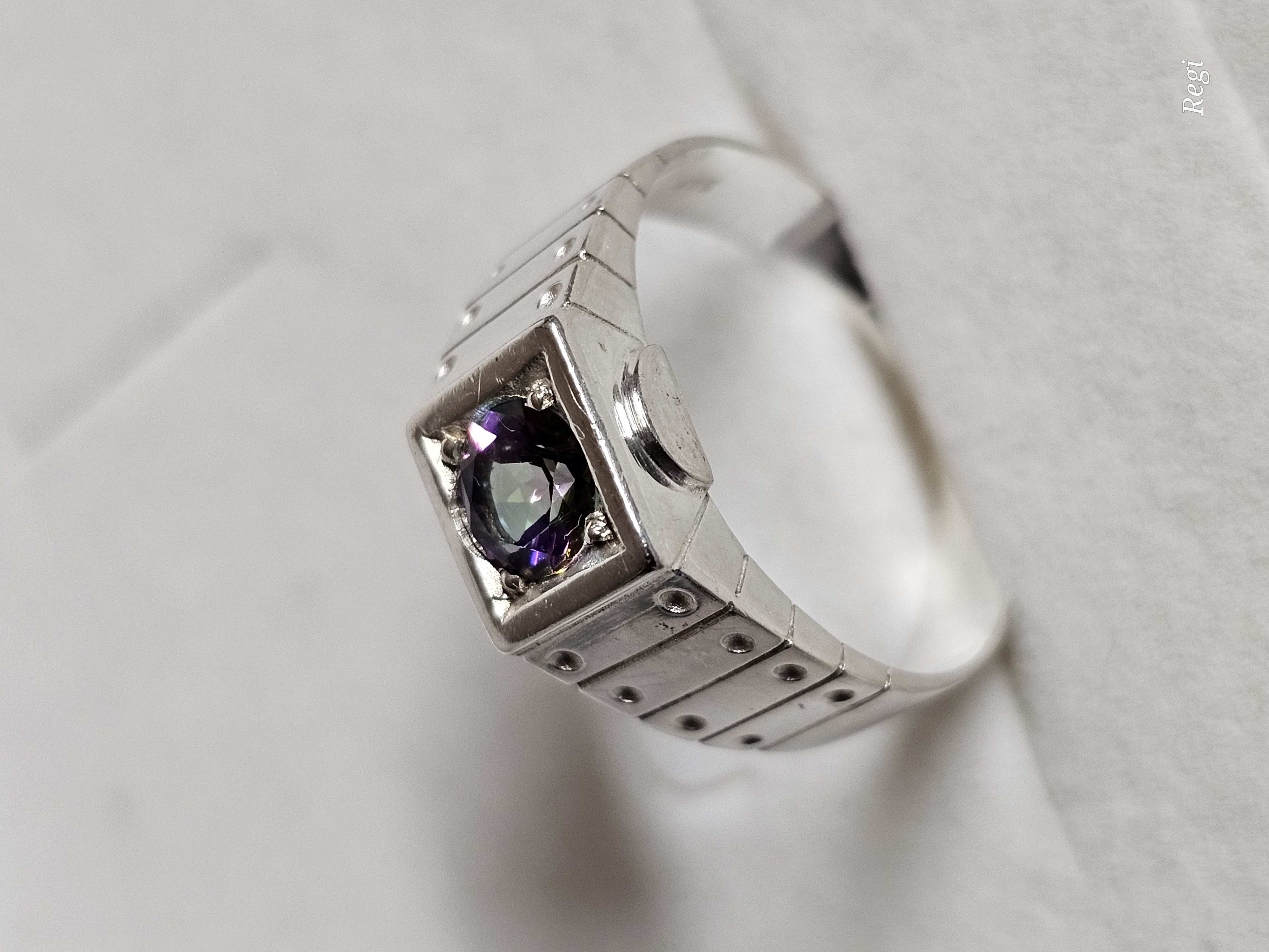 21,5 mm Silberring Ring Silber 925 Rheinkiesel Vintage Design elegant selten rar SR1567