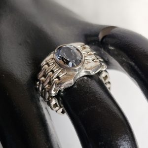 17,8 mm Ring Kettenring Gliedering Silber Kristall blau Design Vintage stylisch SR1577