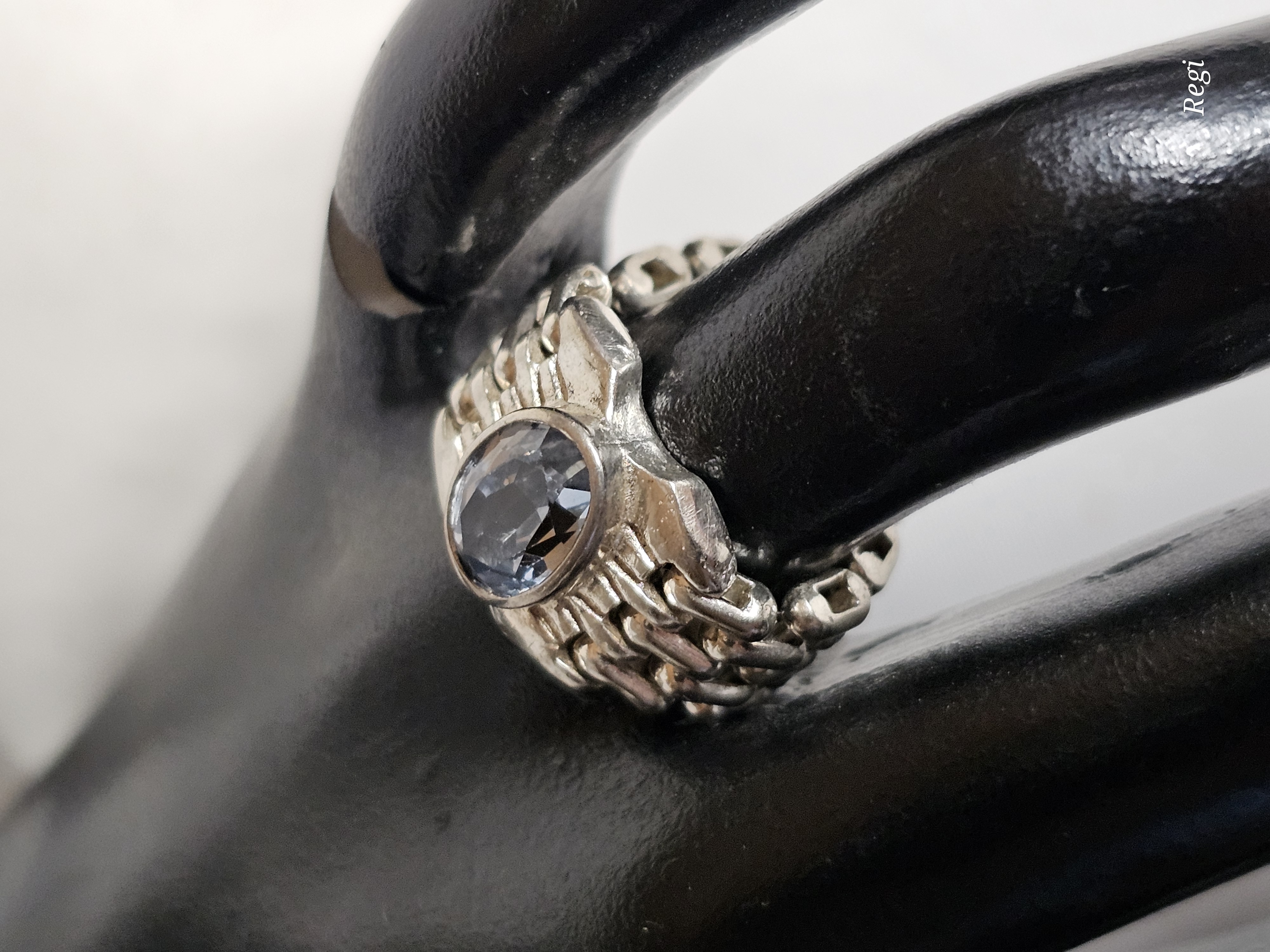 17,8 mm Ring Kettenring Gliedering Silber Kristall blau Design Vintage stylisch SR1577