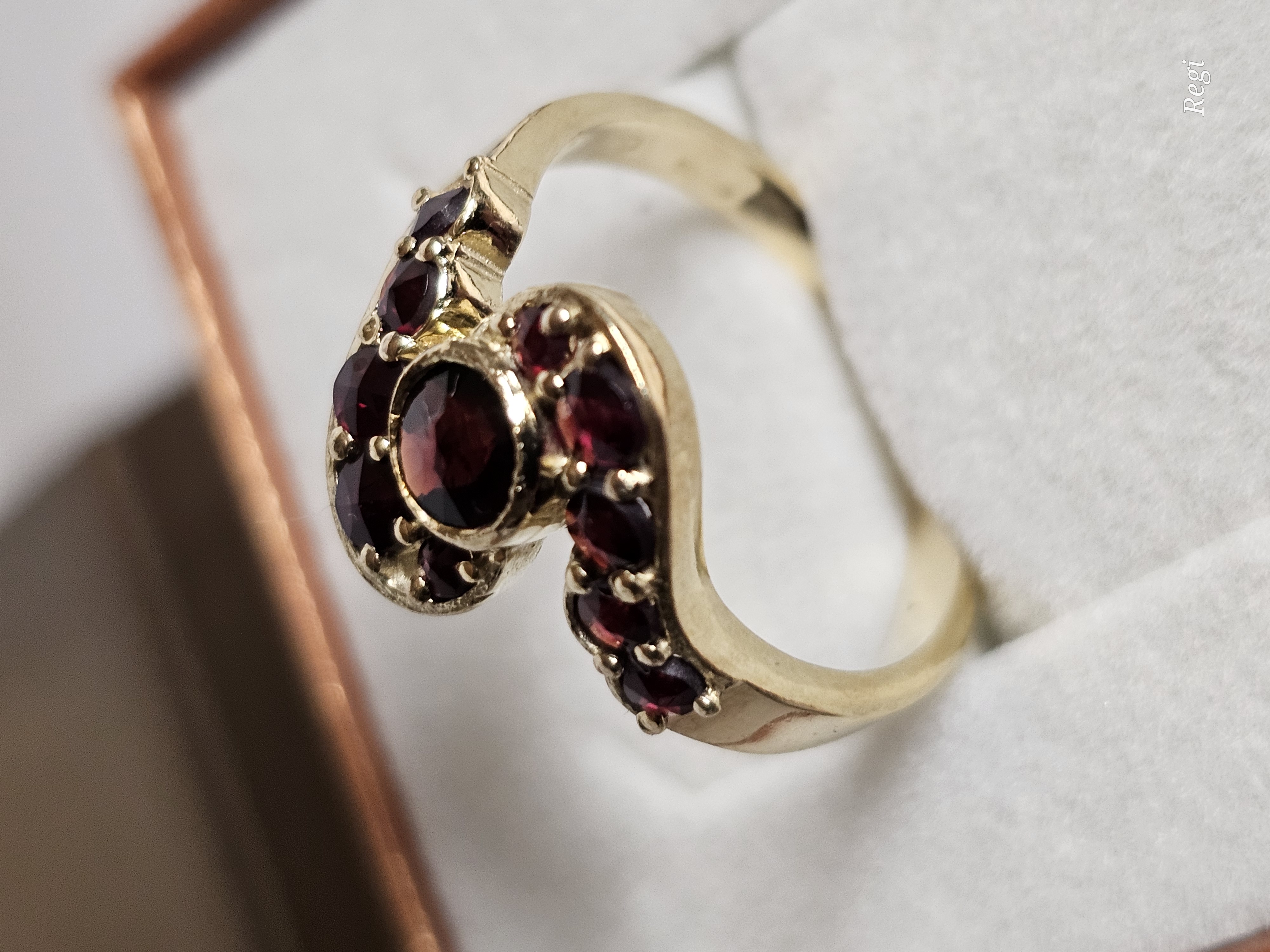 18,2 mm Nostalgischer Ring Silber 900 vergoldet böhmische Granat Steinchen Shabby Vintage elegant SR1591