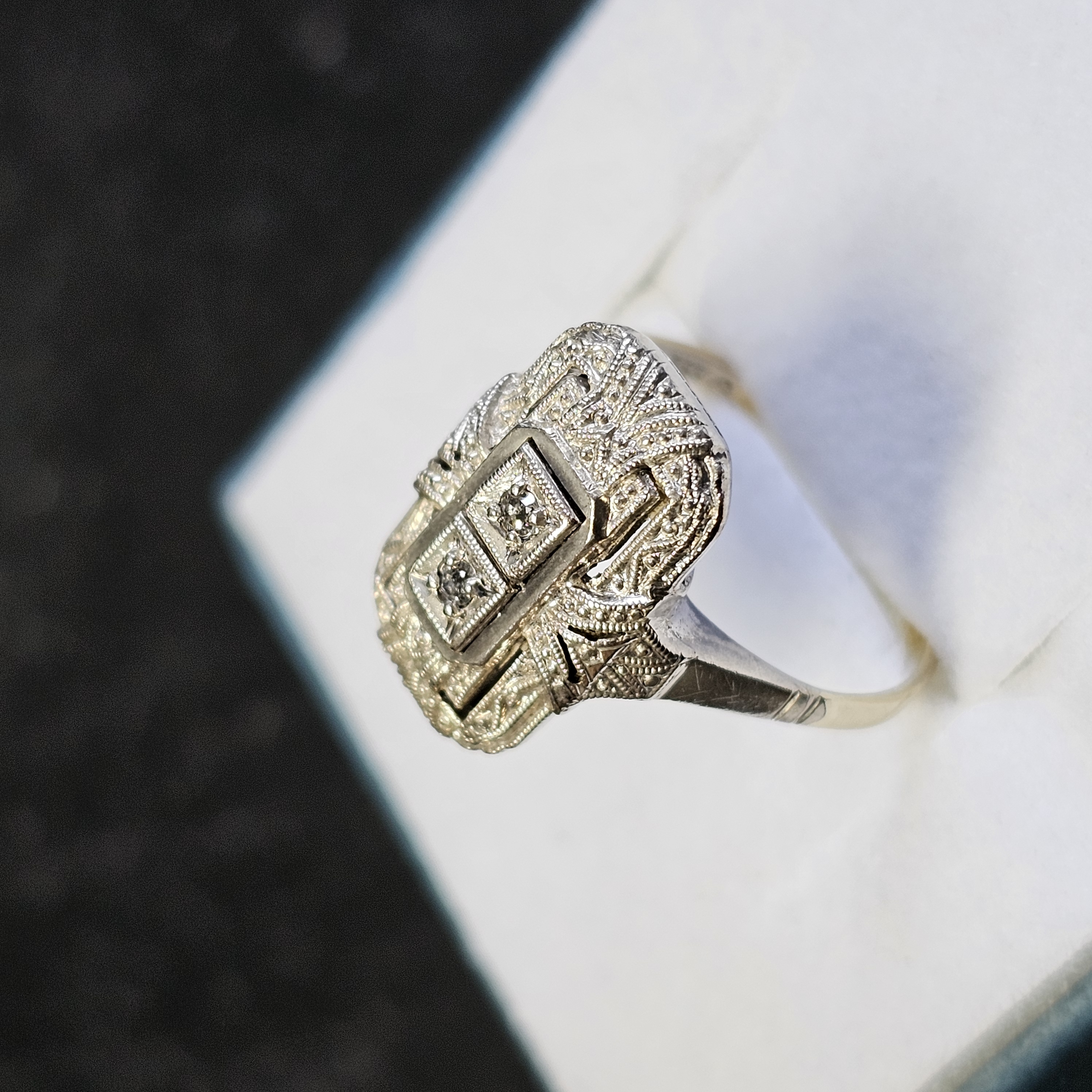 17,1 mm Art Deco Ring Gold 333 teilplatiniert Diamanten Shabby Vintage Eleganz GR428