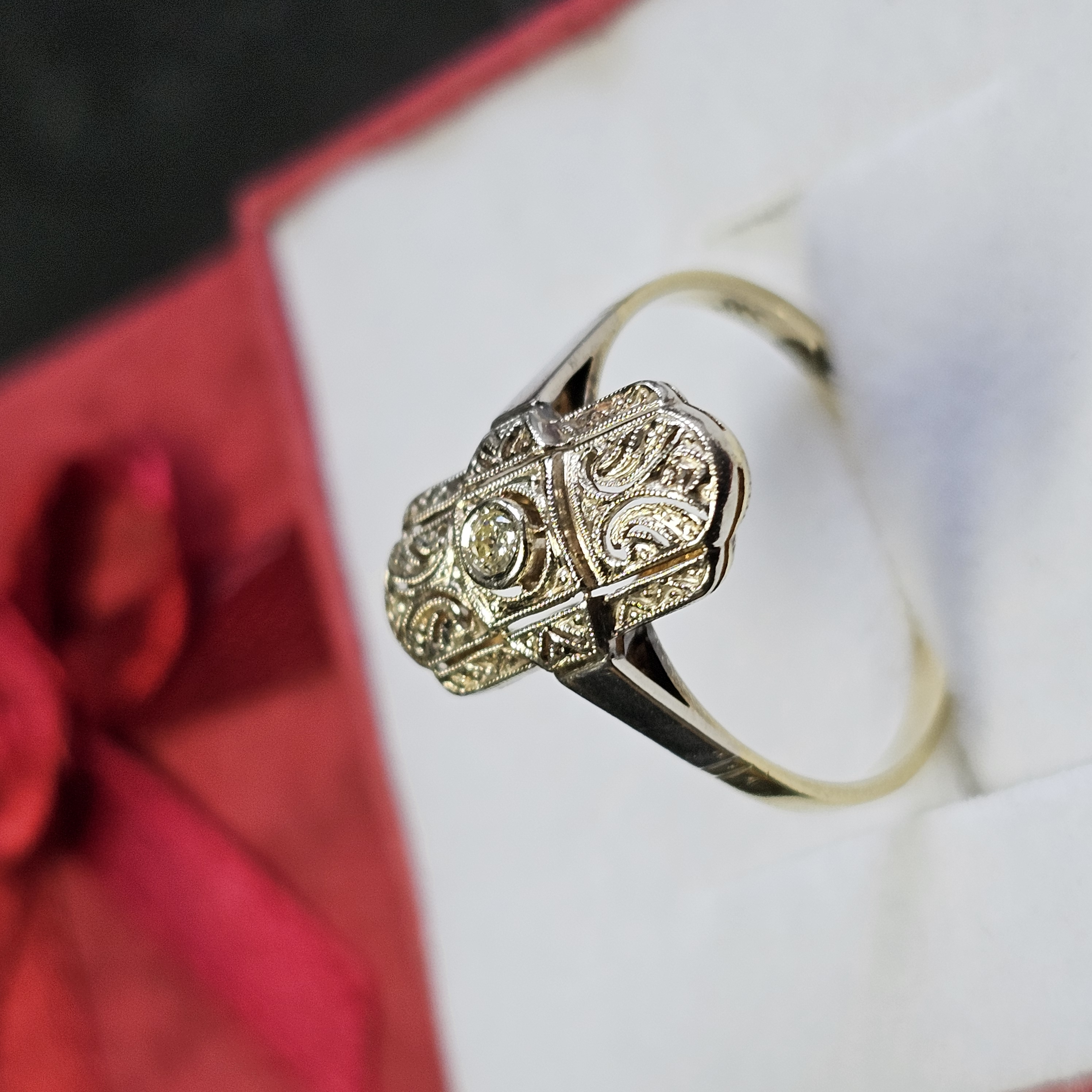 17,6 mm Art Deco antiker Ring Gold 585 teilplatiniert Diamant Shabby Vintage Eleganz GR435