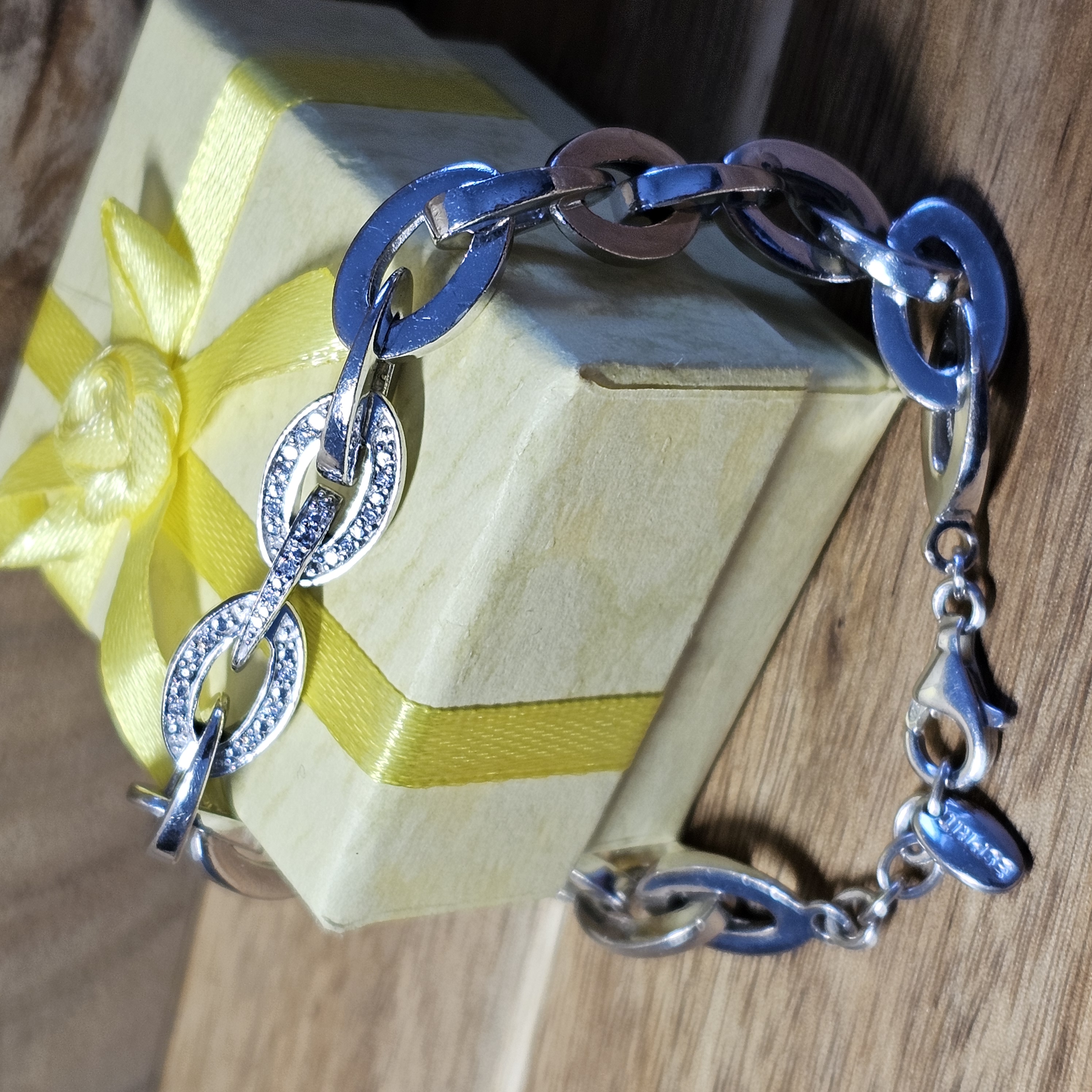 20,5 - 22 cm Silberarmband Armband Silber 925 Kristallsteinchen klar Gliederarmband Vintage Design elegant SA471