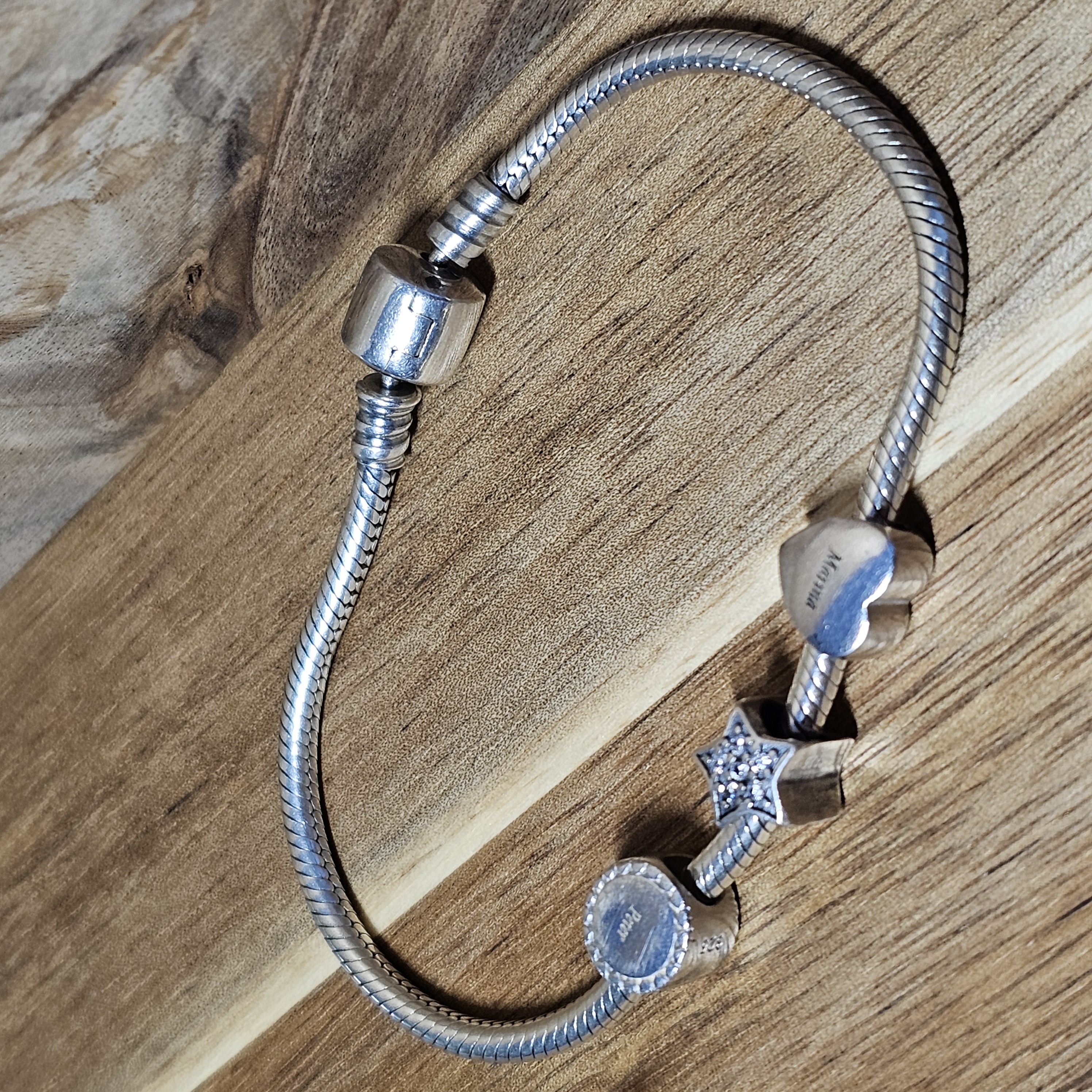 19 cm Armband Schlangenarmband Silberarmband Silber 925 Kristallsteinchen klar Herz Stern rundes Element Vintage stylisch elegant SA478