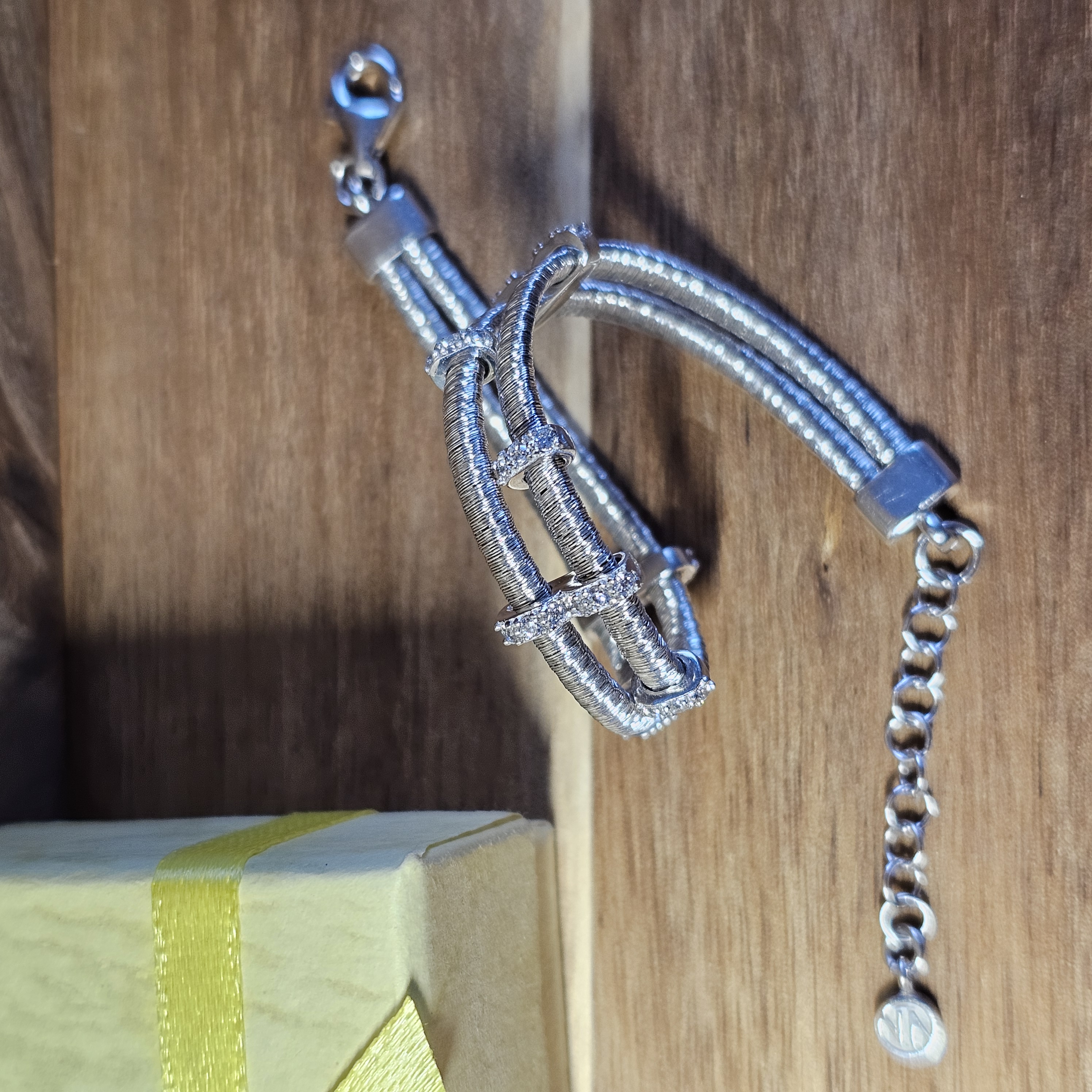 17 - 19,5 cm Schlangenarmband Doppelarmband Armband Silber 925 Kristalle klar Design Vintage elegant selten rar SA547